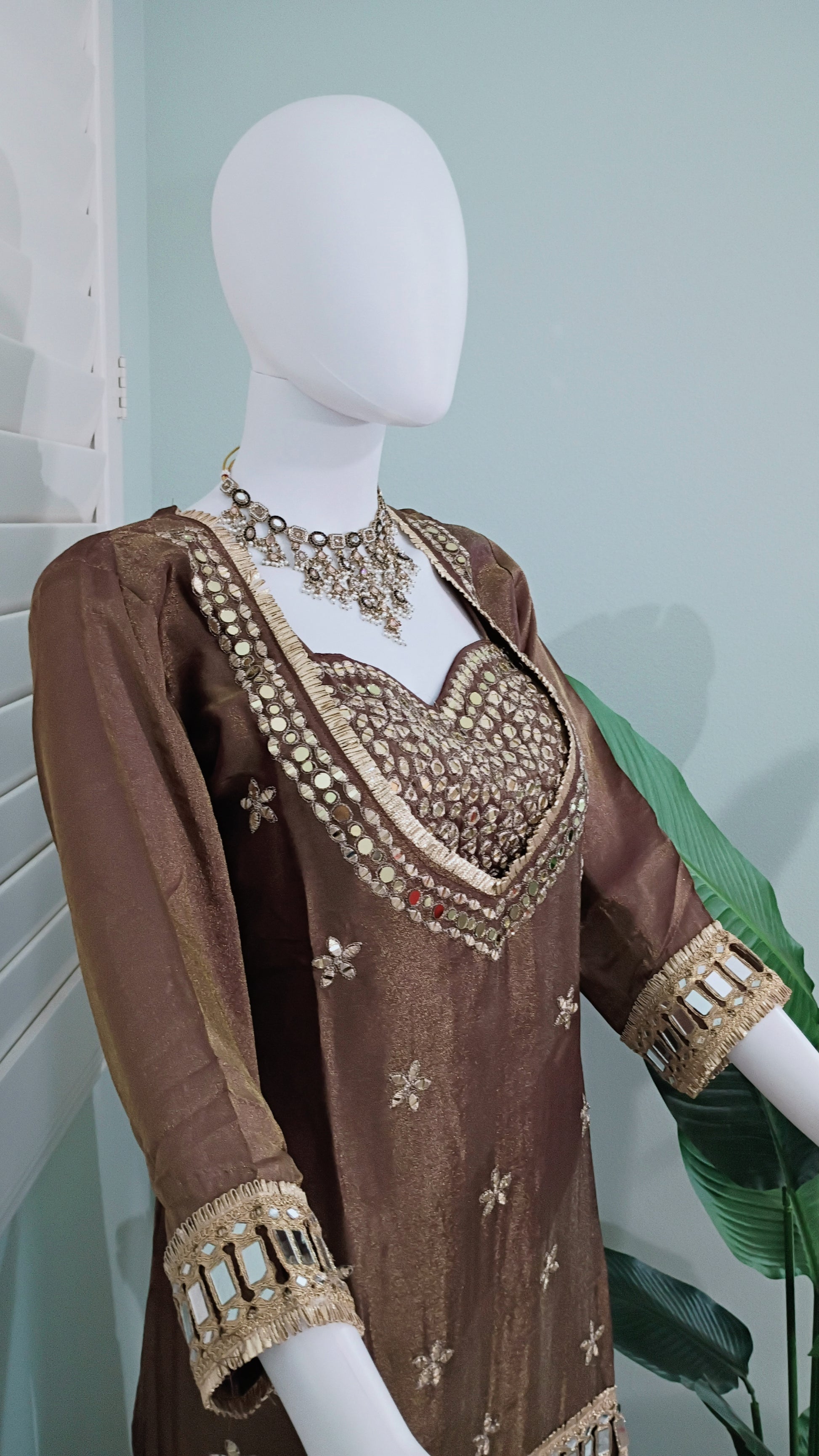 ✨ Mirror Magic: Shimmer Tissue Suit Set in Brown & Purple