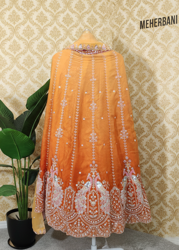 Mustard Yellow Peacock Embroidered Party Wear Lehenga