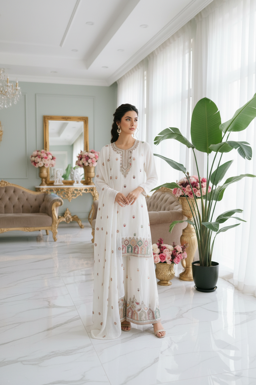 Chinon Multi Embroidered Plazzo Kurta set