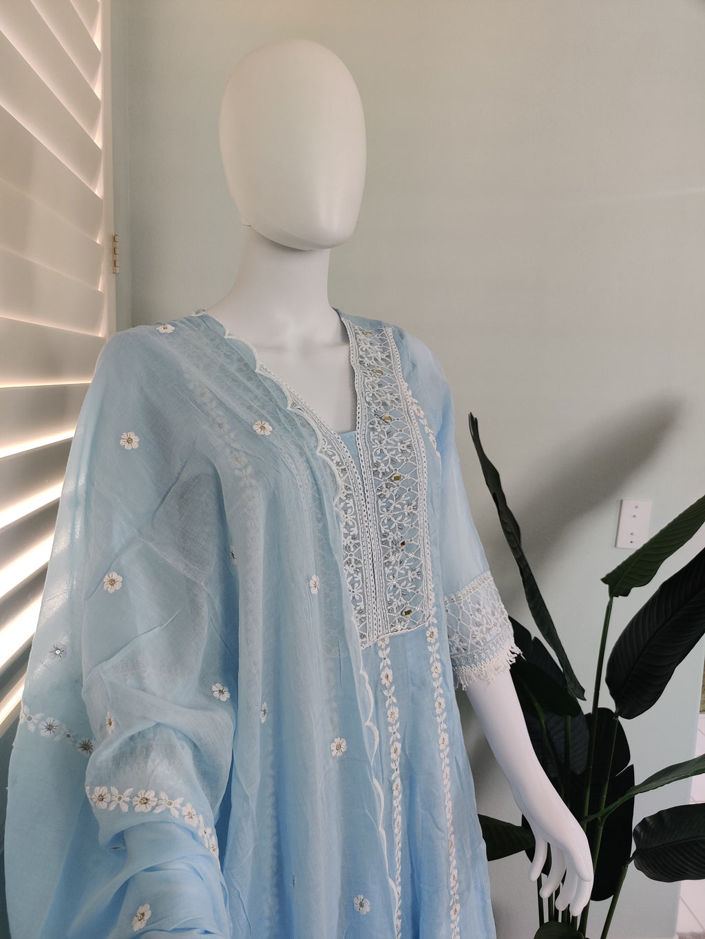 Powder Blue Mul Cotton Anarkali Kurta Set