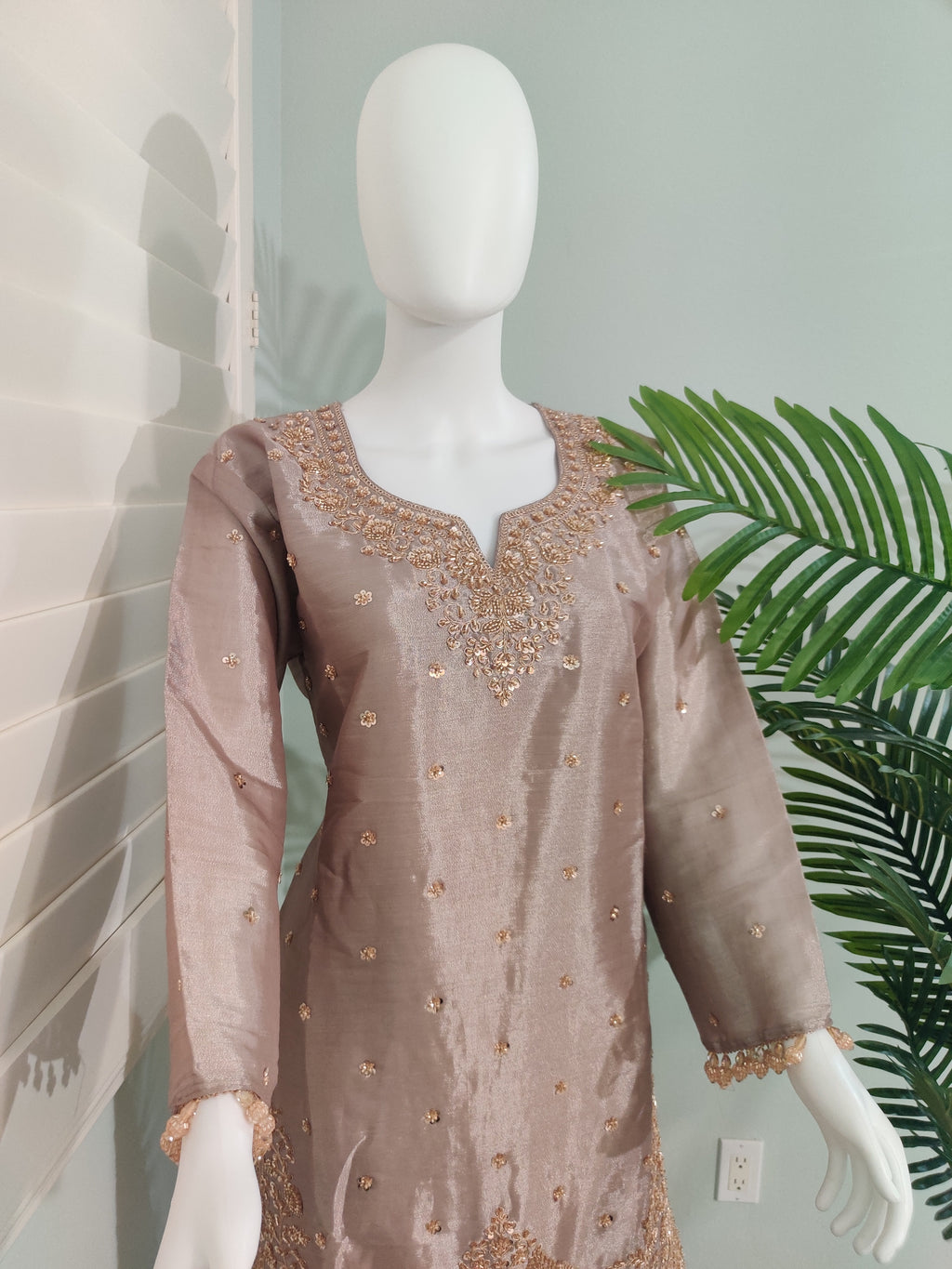 Lavender-Golden Handwork Embroidered Wedding Wear Plazzo Suit