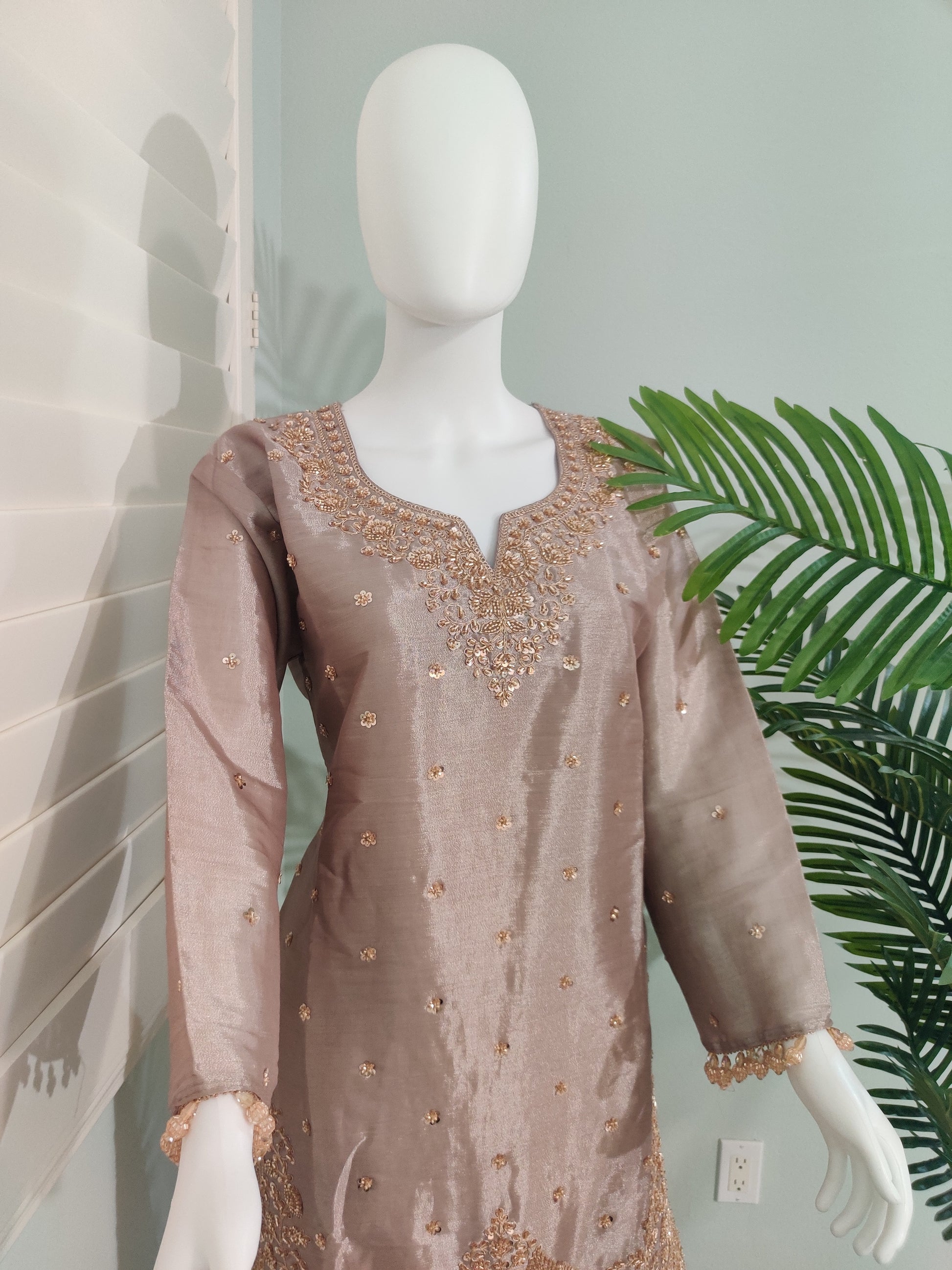 Lavender-Golden Handwork Embroidered Wedding Wear Plazzo Suit