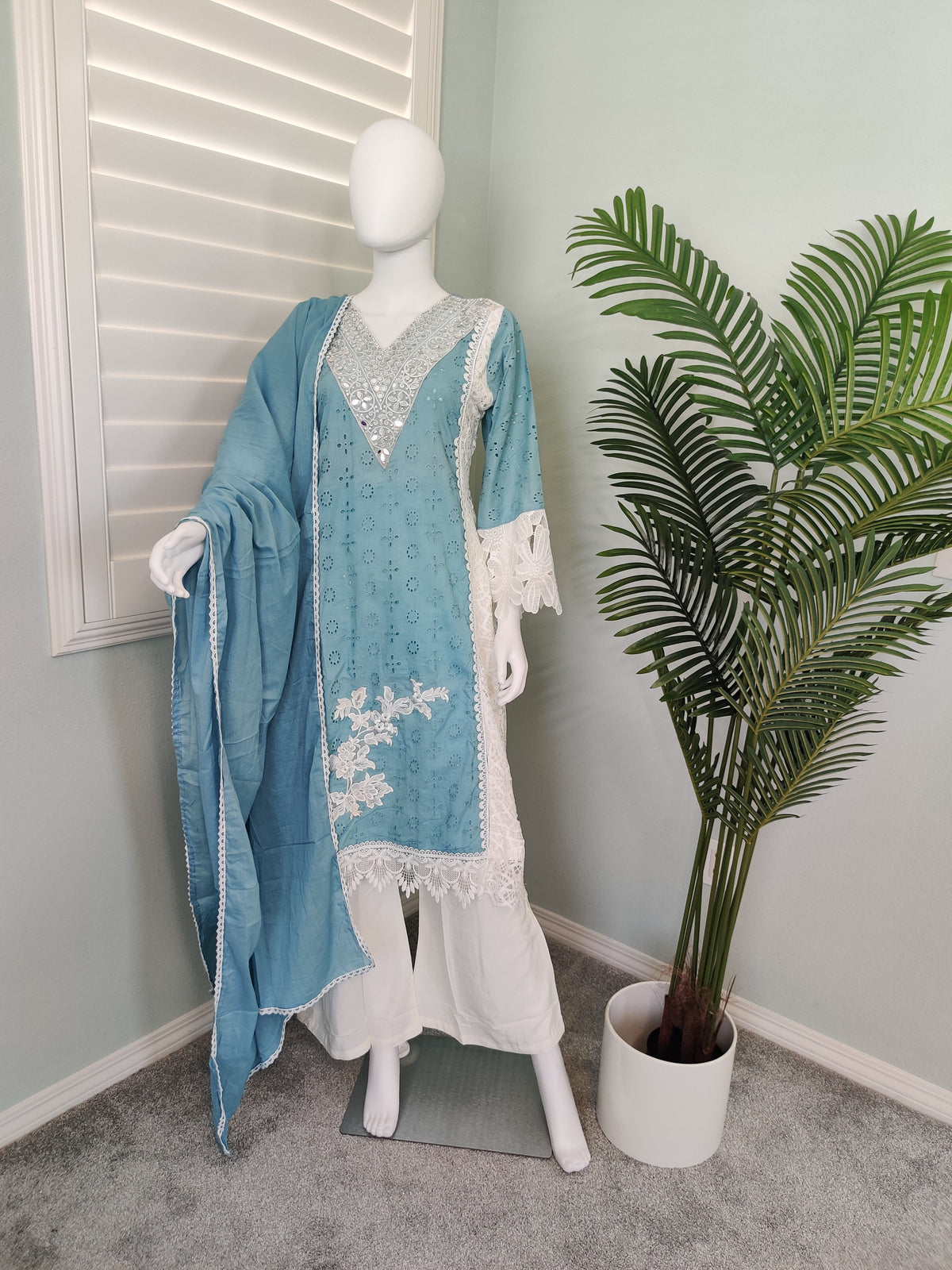 Powder Blue Pakistani Style Plazzo Kurta Set