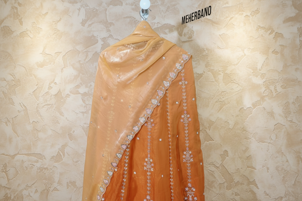 Mustard Yellow Peacock Embroidered Party Wear Lehenga