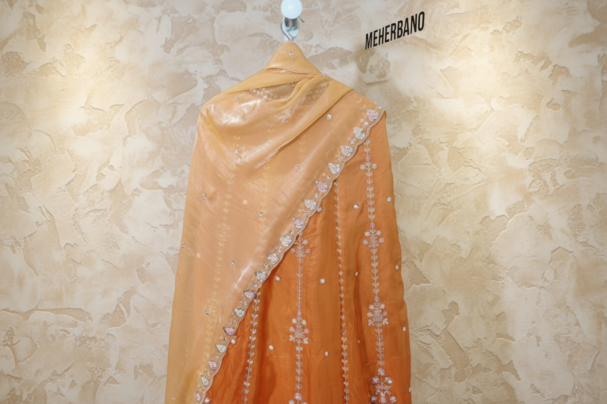 Mustard Yellow Peacock Embroidered Party Wear Lehenga