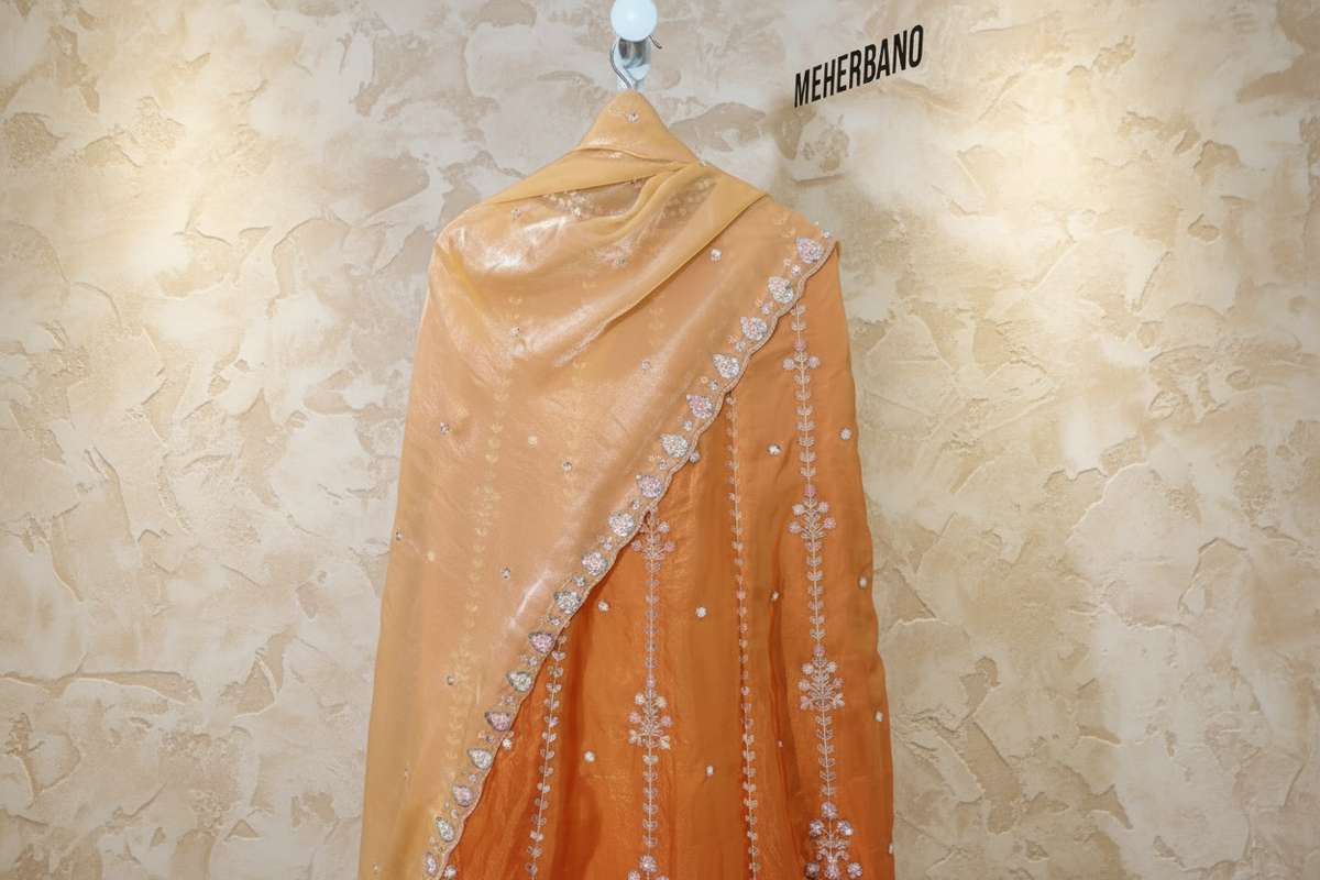 Mustard Yellow Peacock Embroidered Party Wear Lehenga