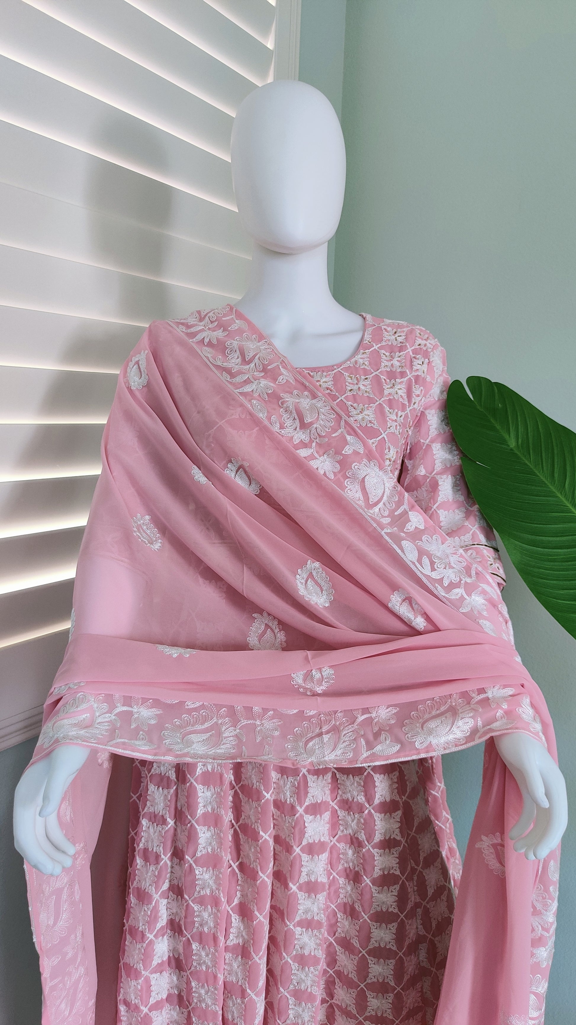 Light Pink Fully Embroidered Anarkali Suit