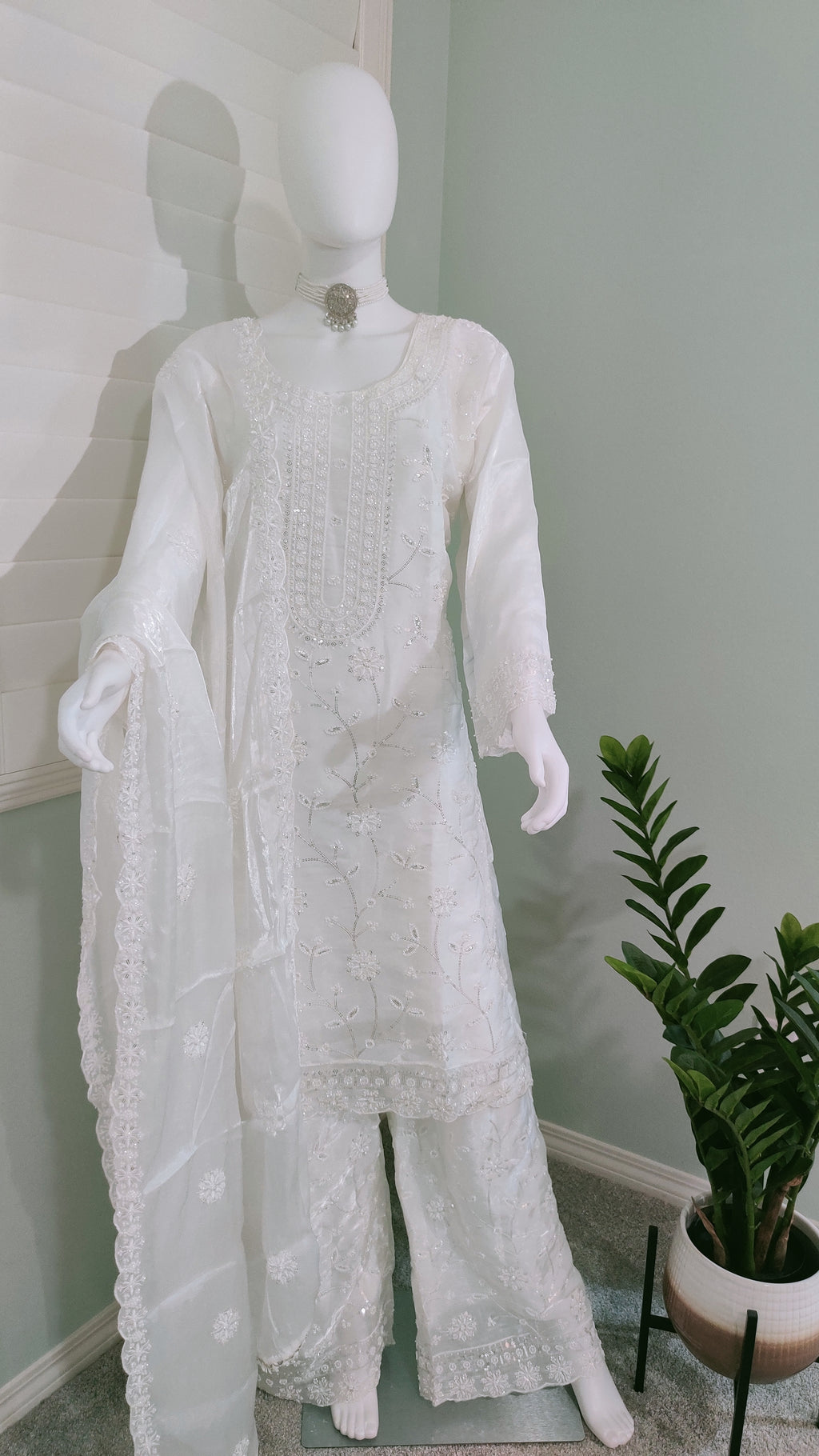 ✨ Fully Hand Embroidered Jimmy Choo Fabric Festive Palazzo Suit Set