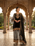 Radiant Regal: Black Crepe Silk Palazzo Kurta Set