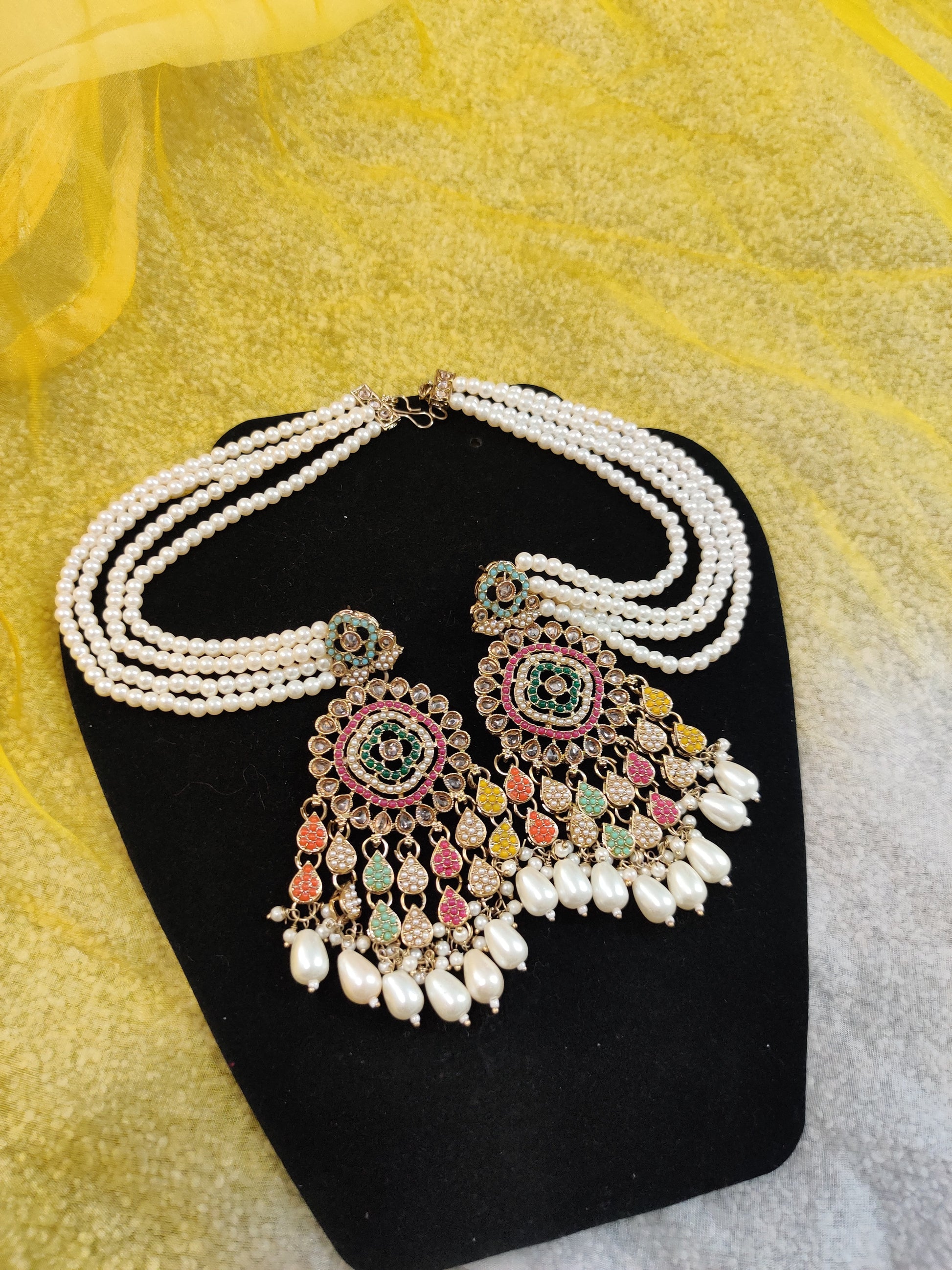 Heavy Gold-Toned Necklace Set with Maang Tikka and Earrings