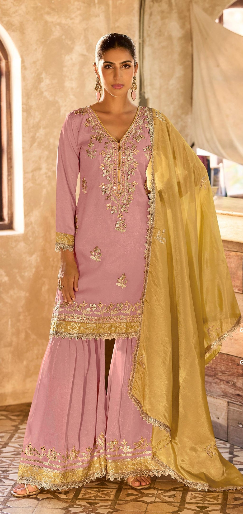 Cosmos Shimmer Silk Sharara Suit Set