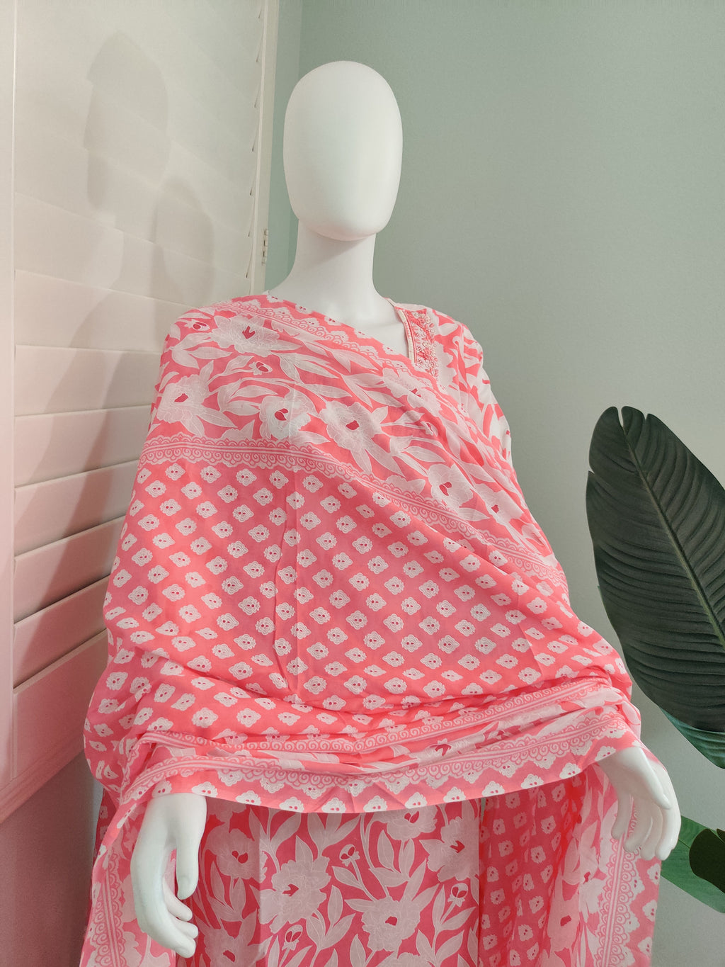 Light Pink Summer Wear Printed Cotton Kurta Set