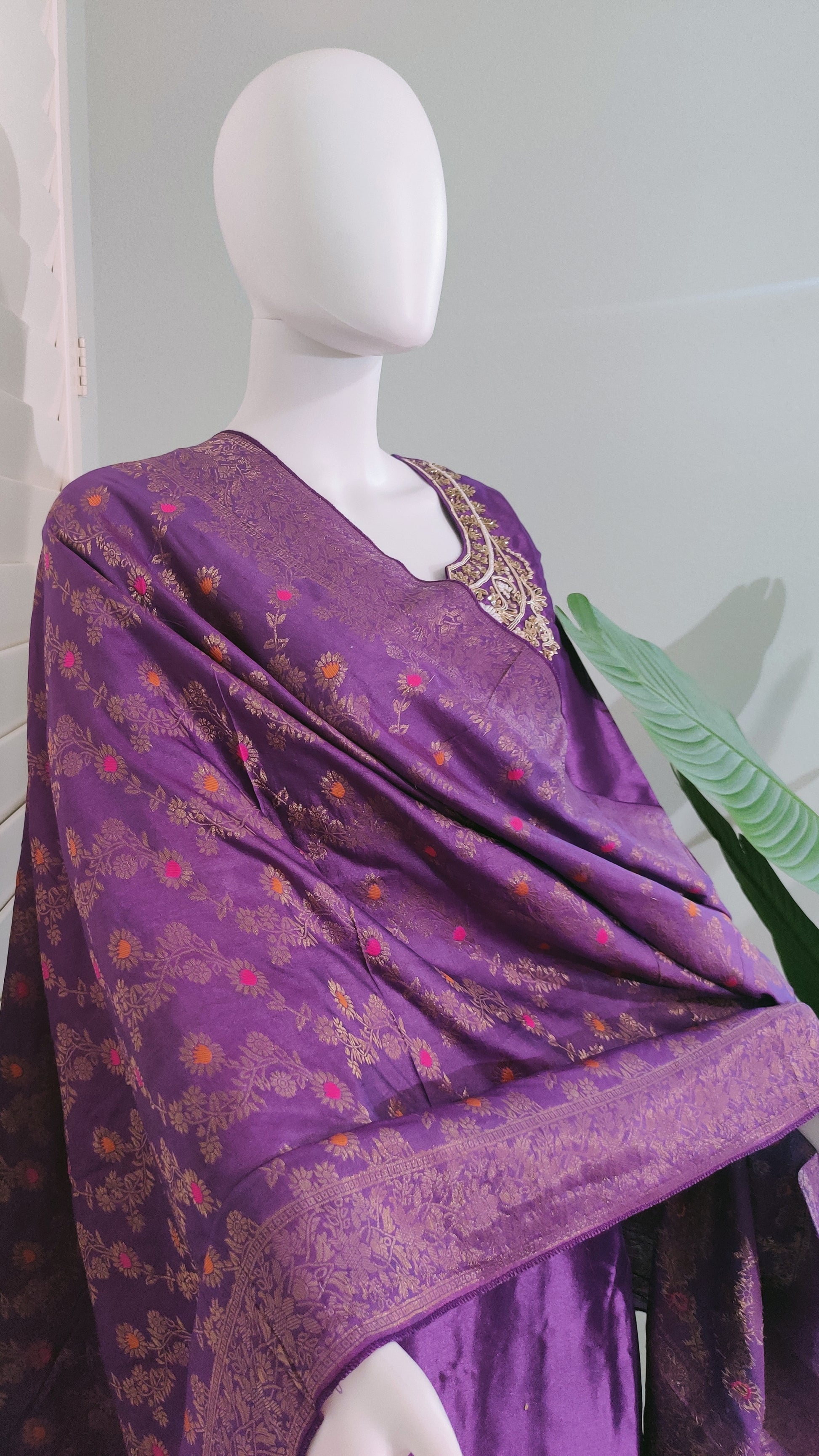 Purple Dola Silk Kurta Set