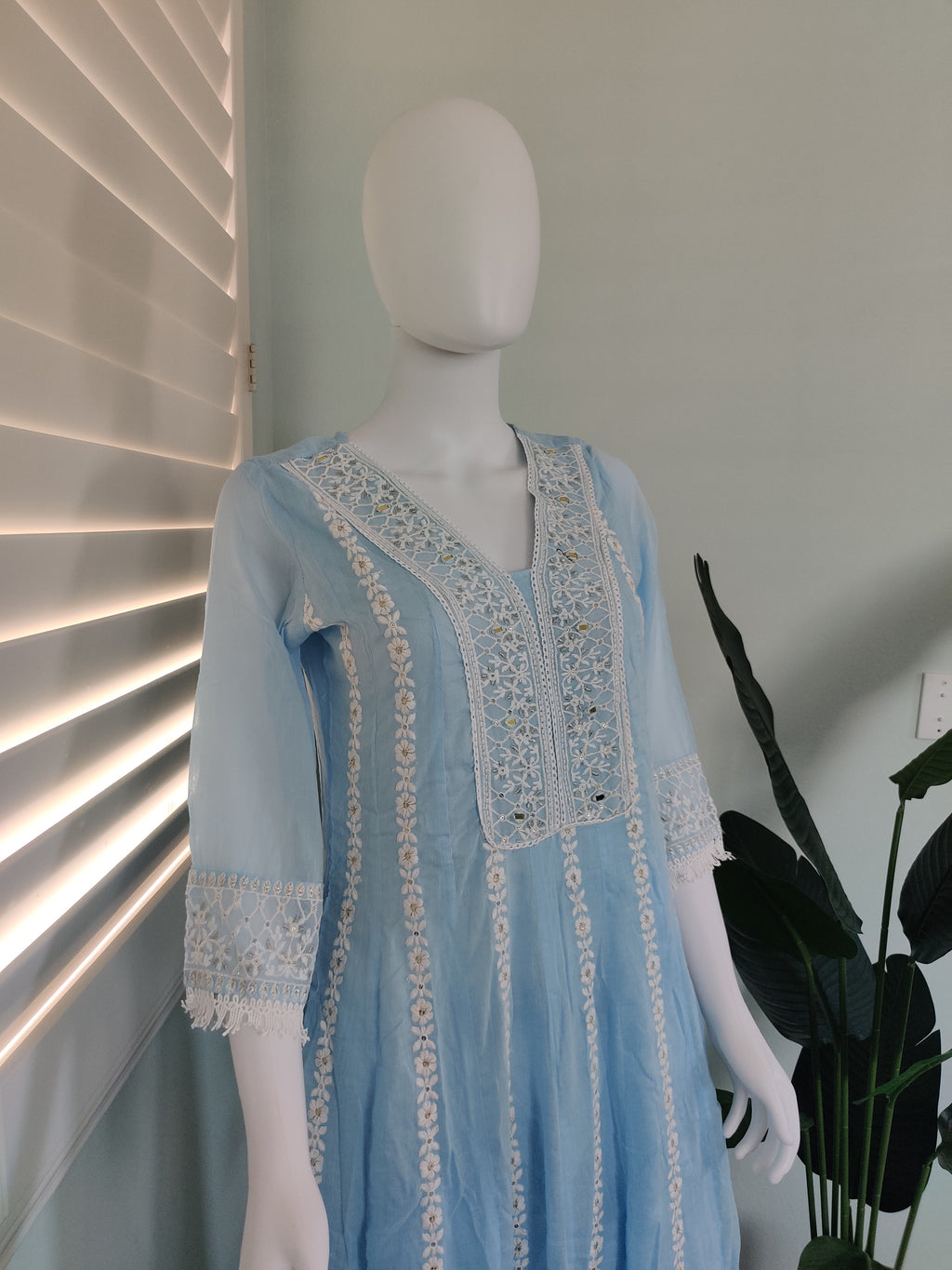Powder Blue Mul Cotton Anarkali Kurta Set
