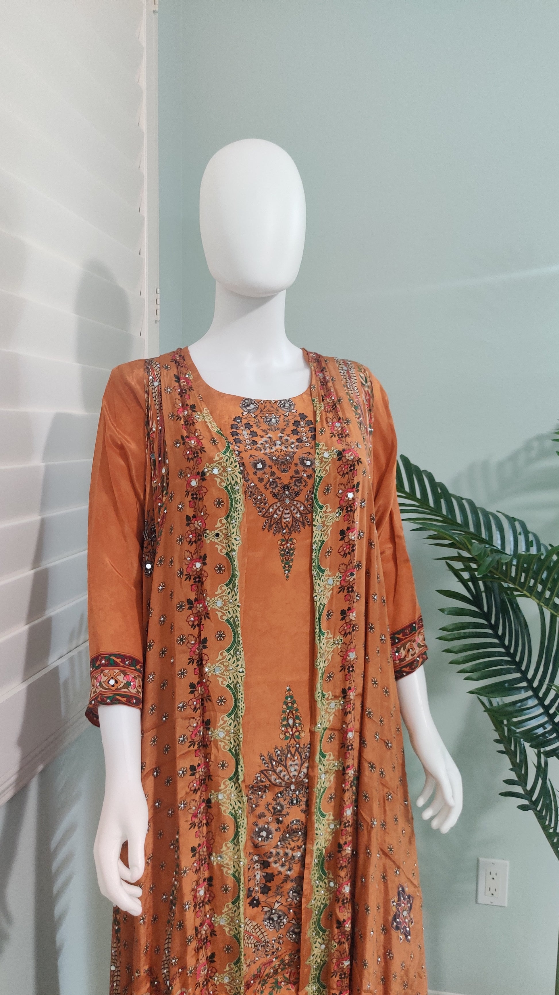 🌿 Regal Rust & Emerald Grace – Indo-Western Ensemble with Removable Jacket