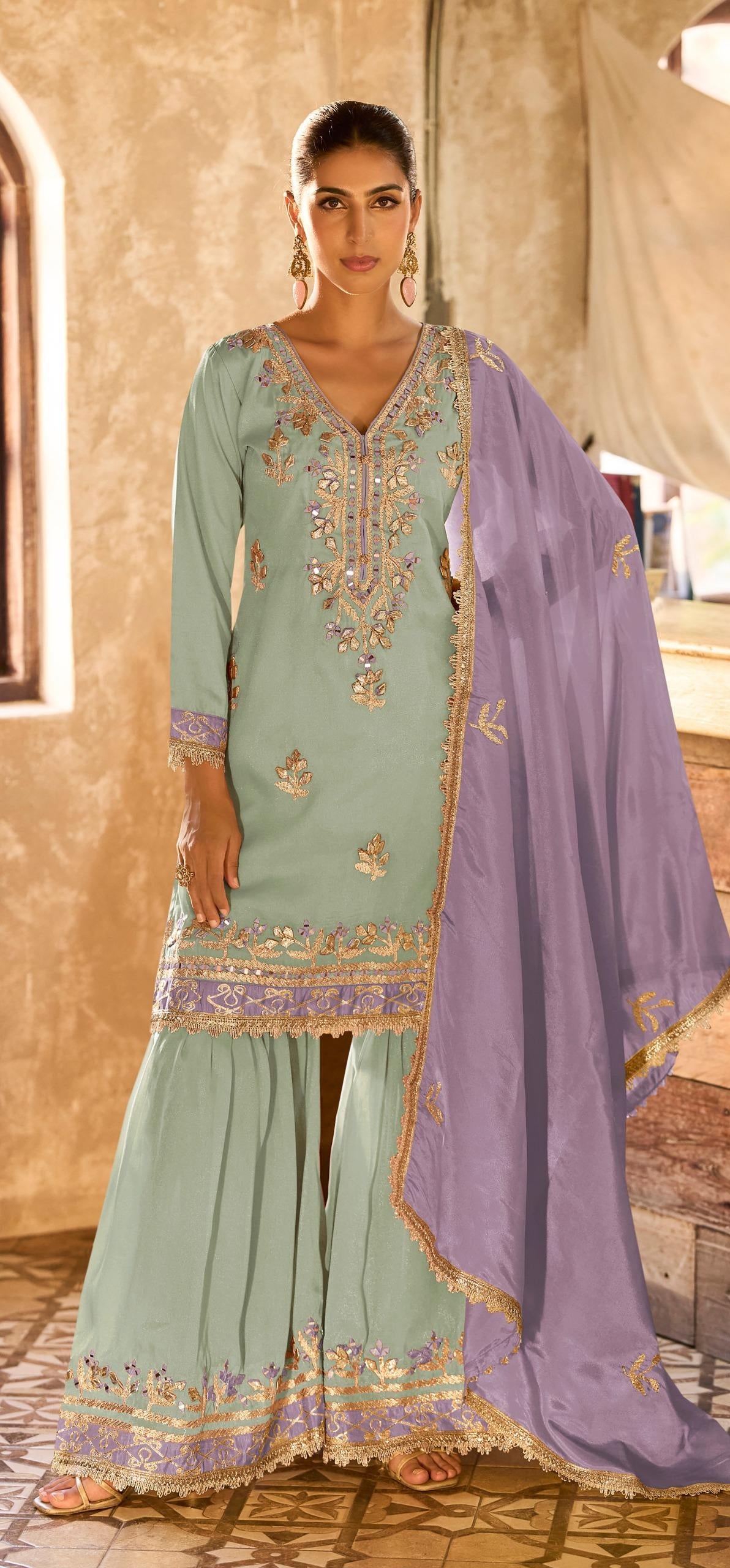 Cosmos Shimmer Silk Sharara Suit Set