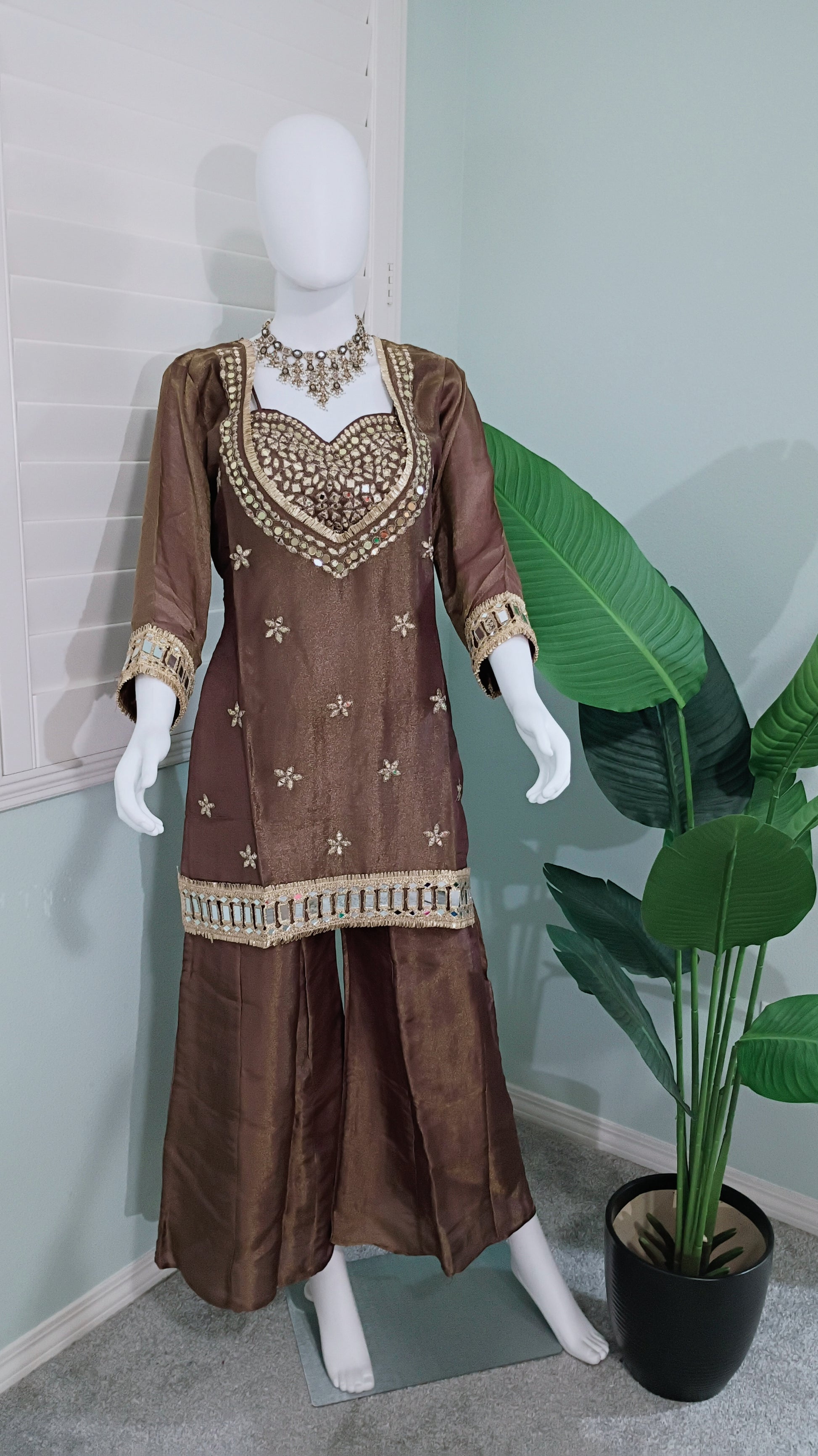 ✨ Mirror Magic: Shimmer Tissue Suit Set in Brown & Purple