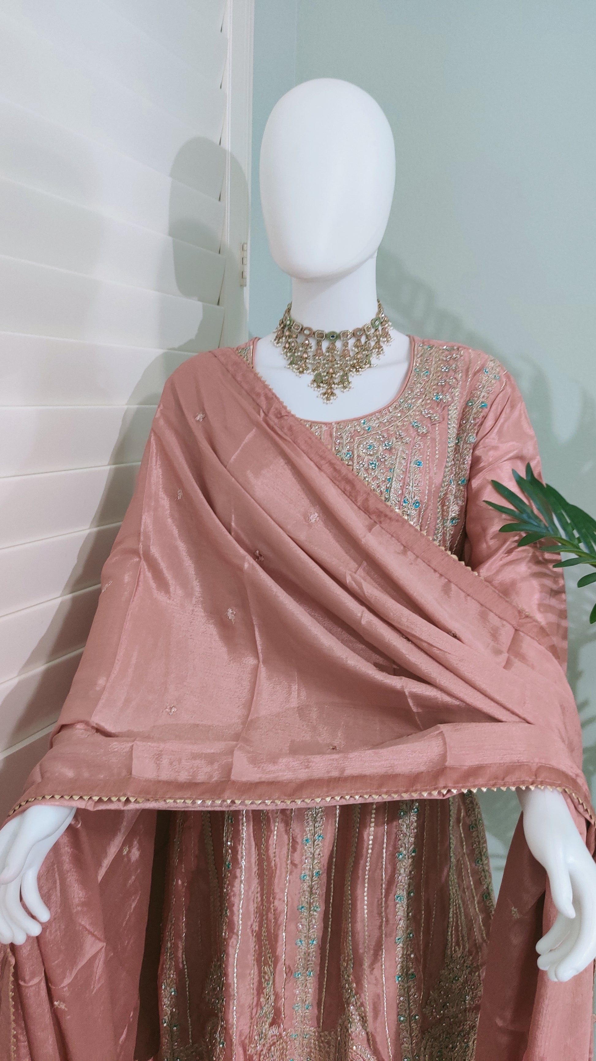 ✨ Regal & Elegant Heavy Chinon Embroidered Palazzo Set