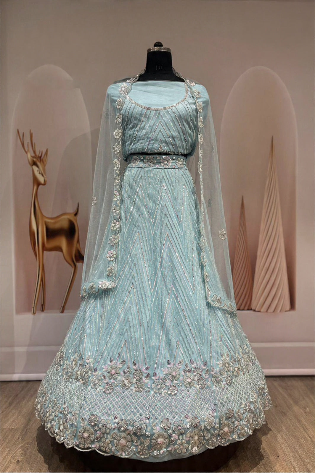 Pastel Blue Embroidered Lehenga Set