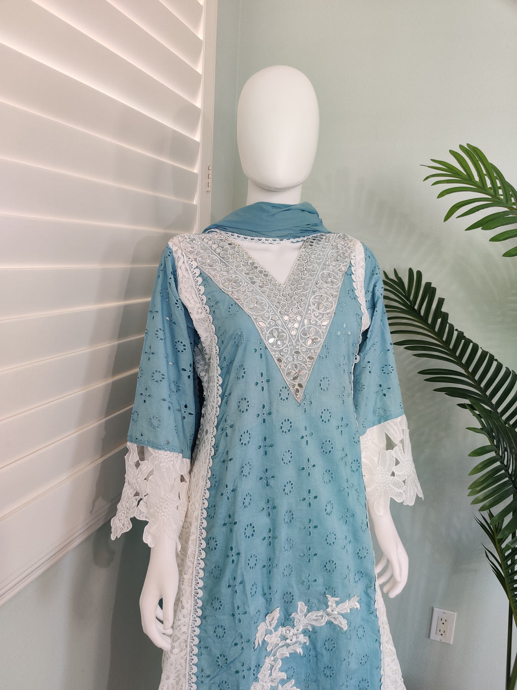 Powder Blue Pakistani Style Plazzo Kurta Set