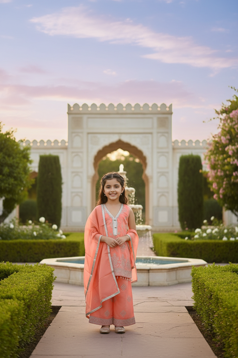 Coral Cotton Plazzo Kurta Set for girls