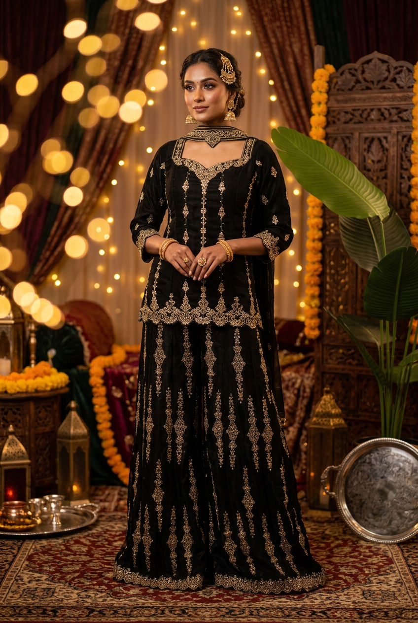 Elegant Fendy Zari Embroidered Plazzo Kurta Set