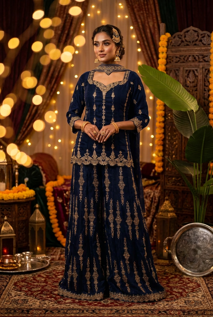 Elegant Fendy Zari Embroidered Plazzo Kurta Set
