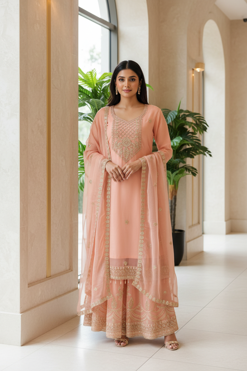 Pakistani Handwork Embroidered Plazzo Kurta Set