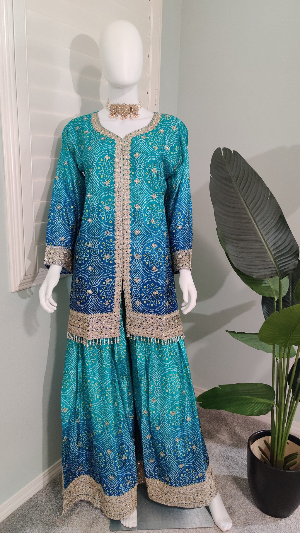 Chinnon Fabric Bandhej Print Heavy Palazzo Kurta Set
