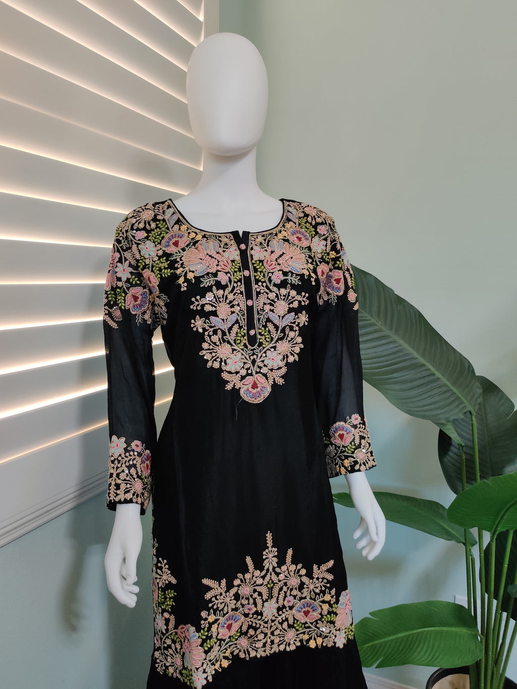 Black Multi-Color Resham Embroidered Sharara Kurta Set