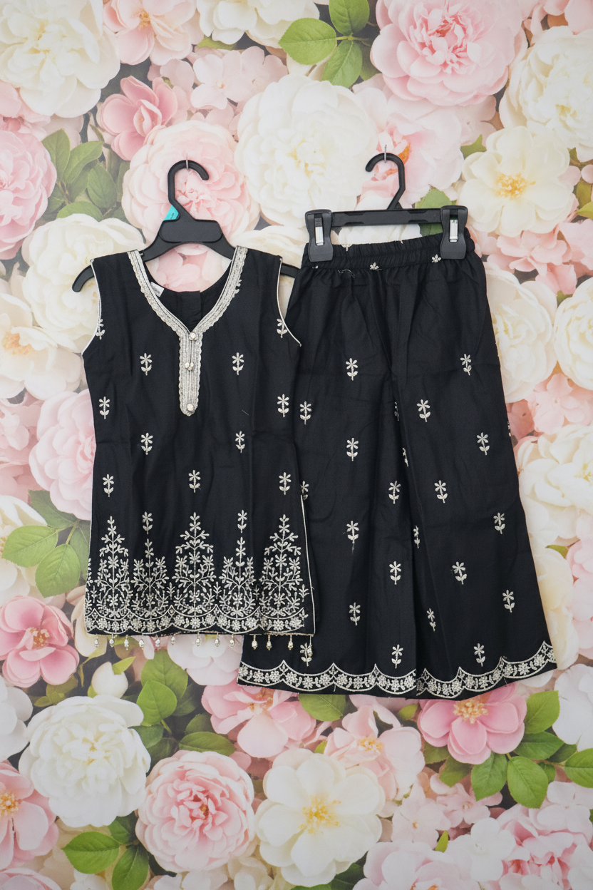 Black Cotton Kurta Plazzo set for girls