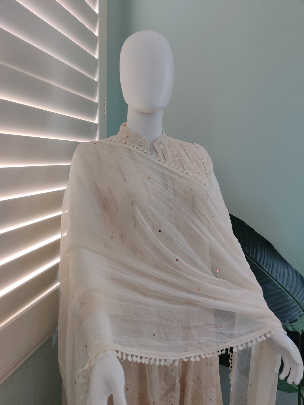 Cream Chikankari Embroidered Palazzo Kurta Set