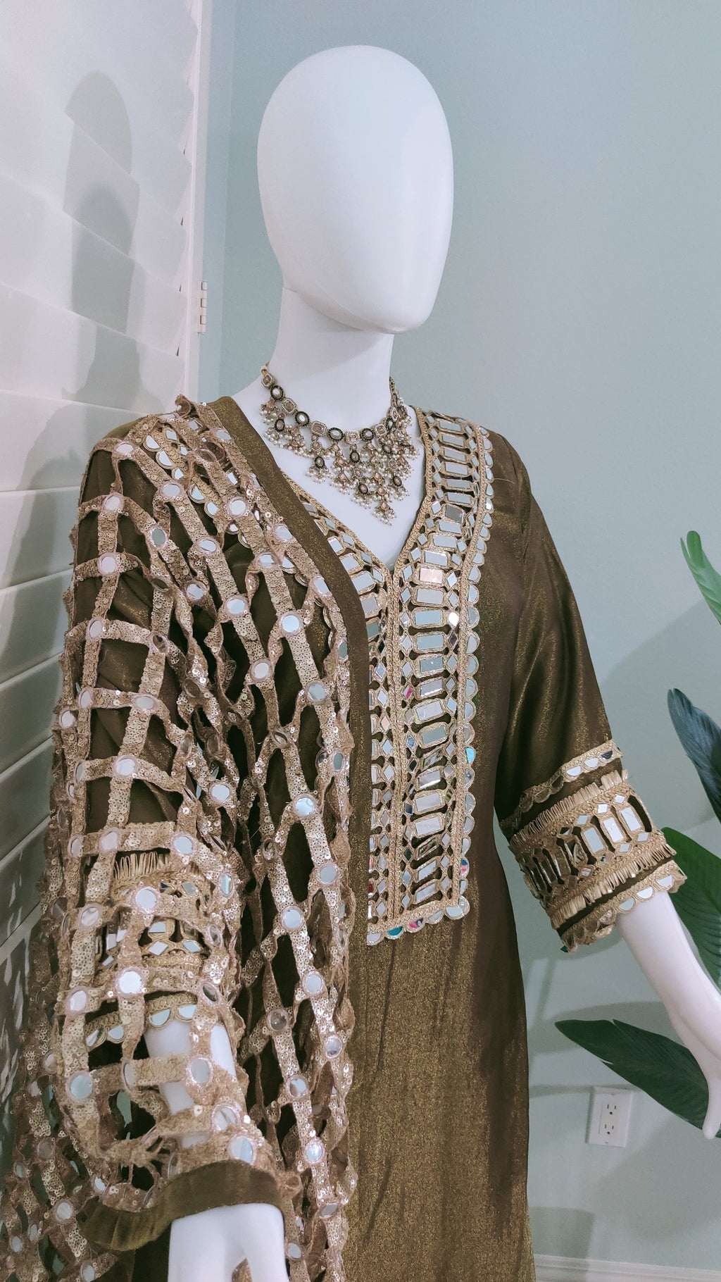 Sage Green Tissue Shimmer Kurta Set