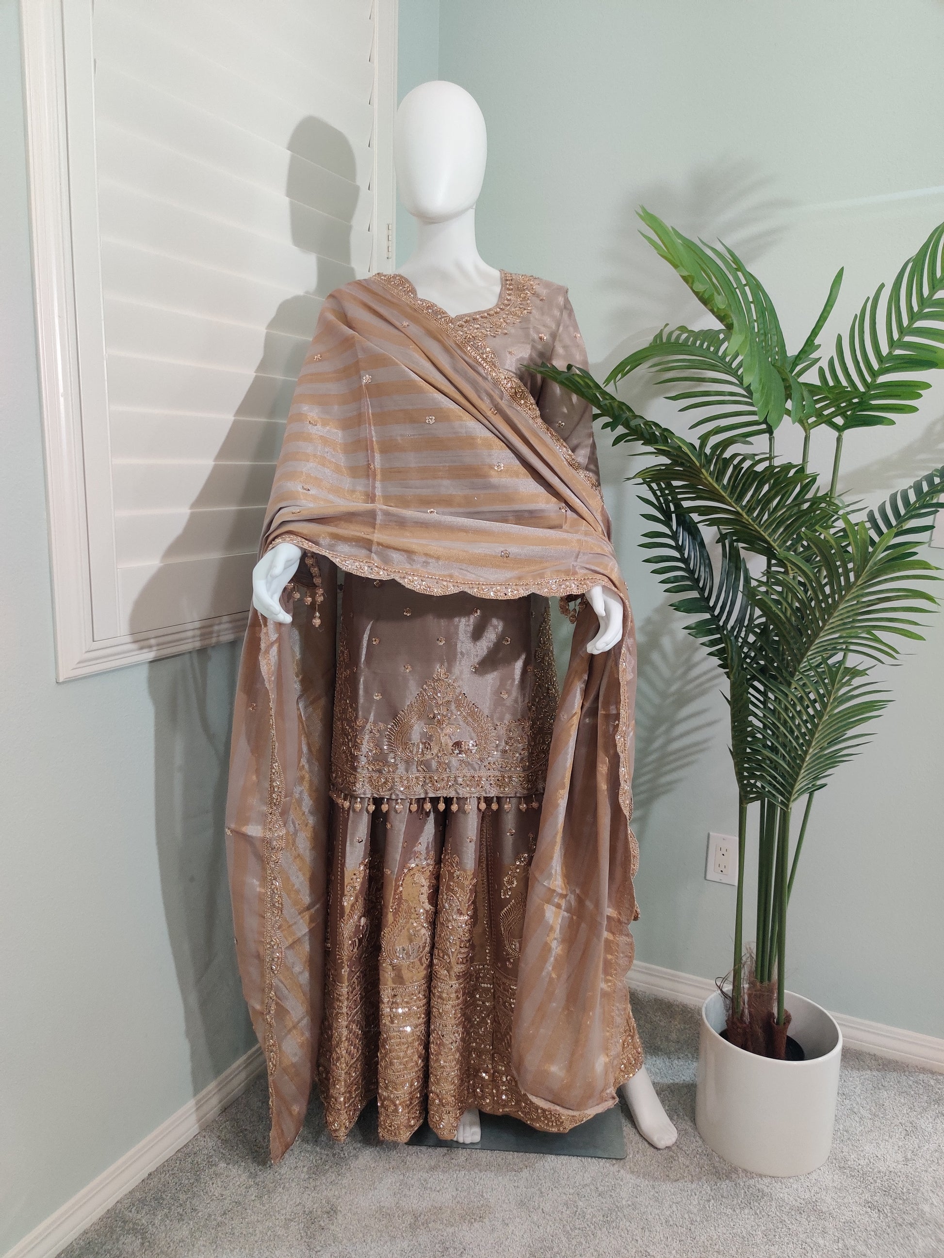 Lavender-Golden Handwork Embroidered Wedding Wear Plazzo Suit