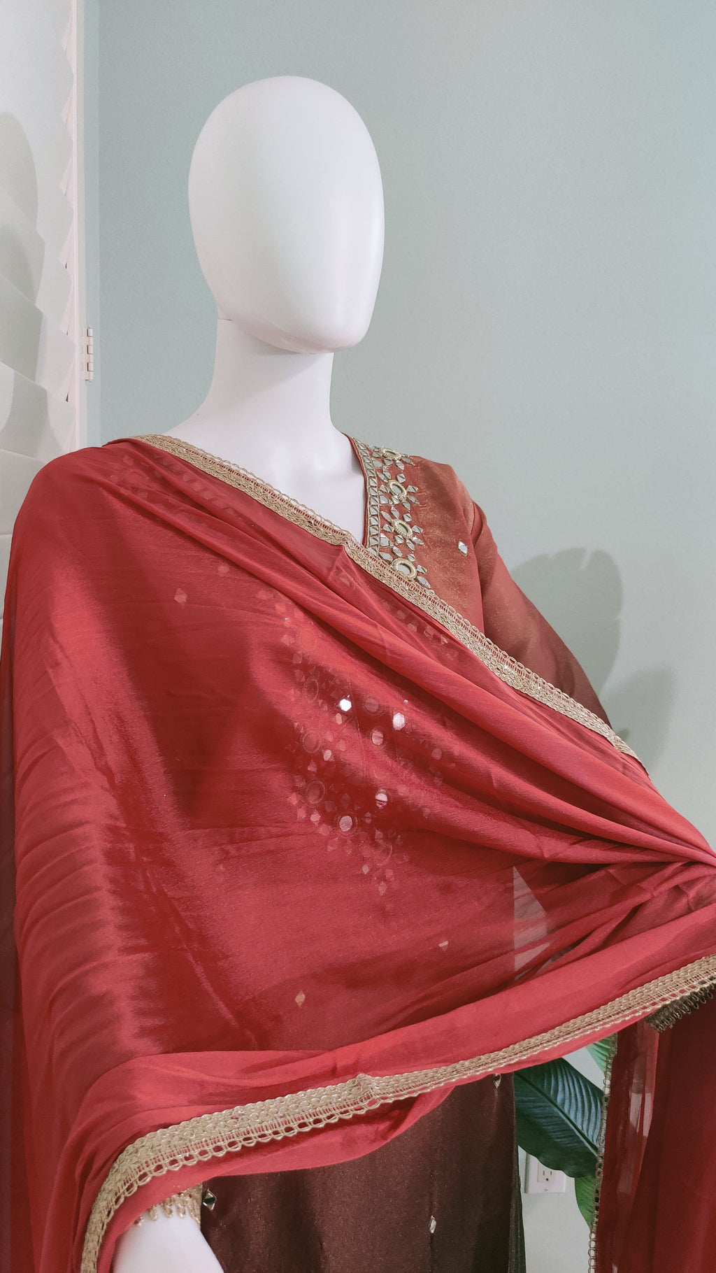 Shimmer Tissue Based Mirror Work Plazzo Suit Plus Size