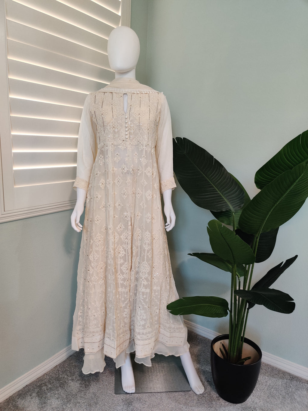 Cream Chikankari Embroidered Palazzo Kurta Set