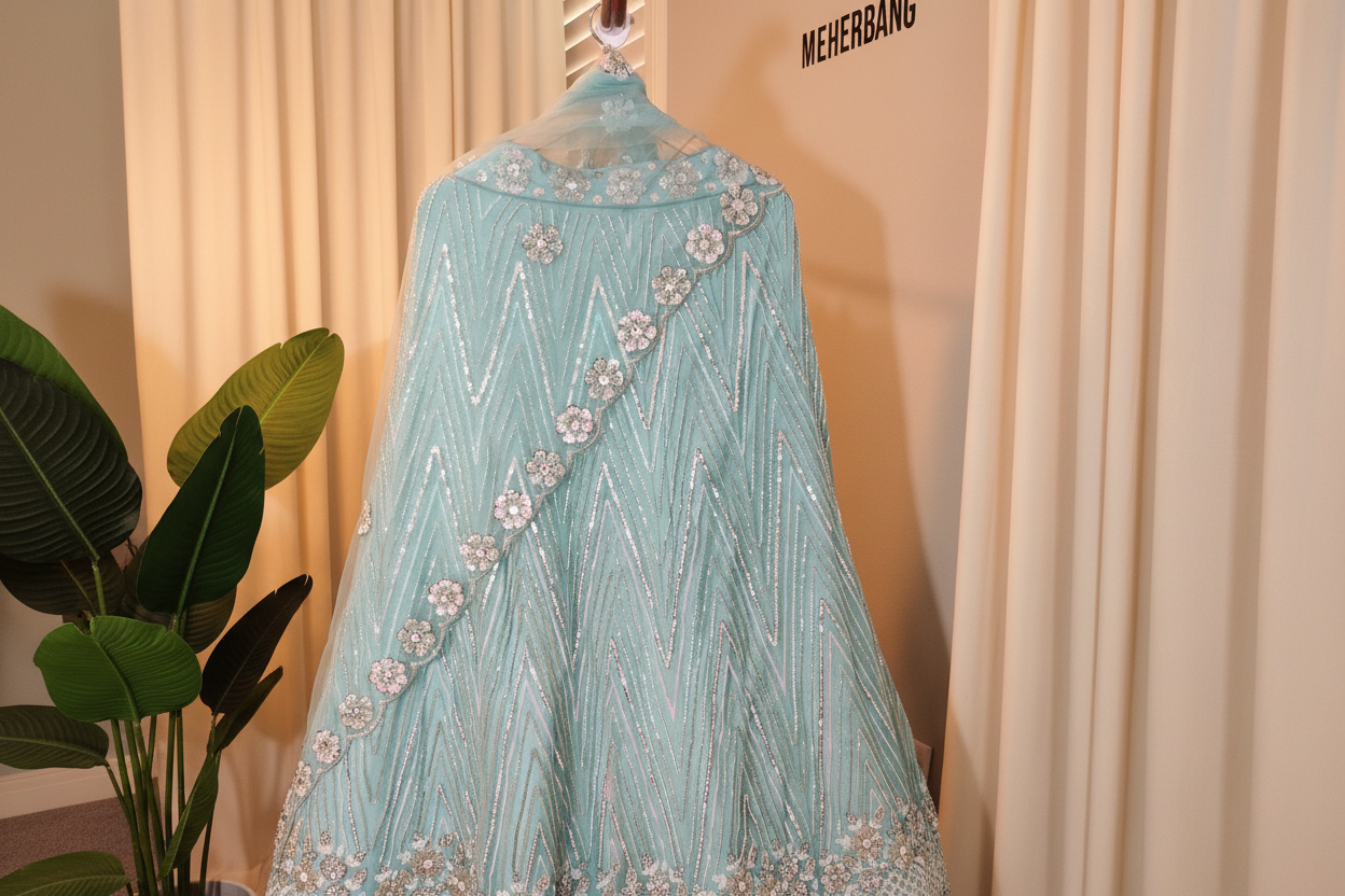 Pastel Blue Embroidered Lehenga Set