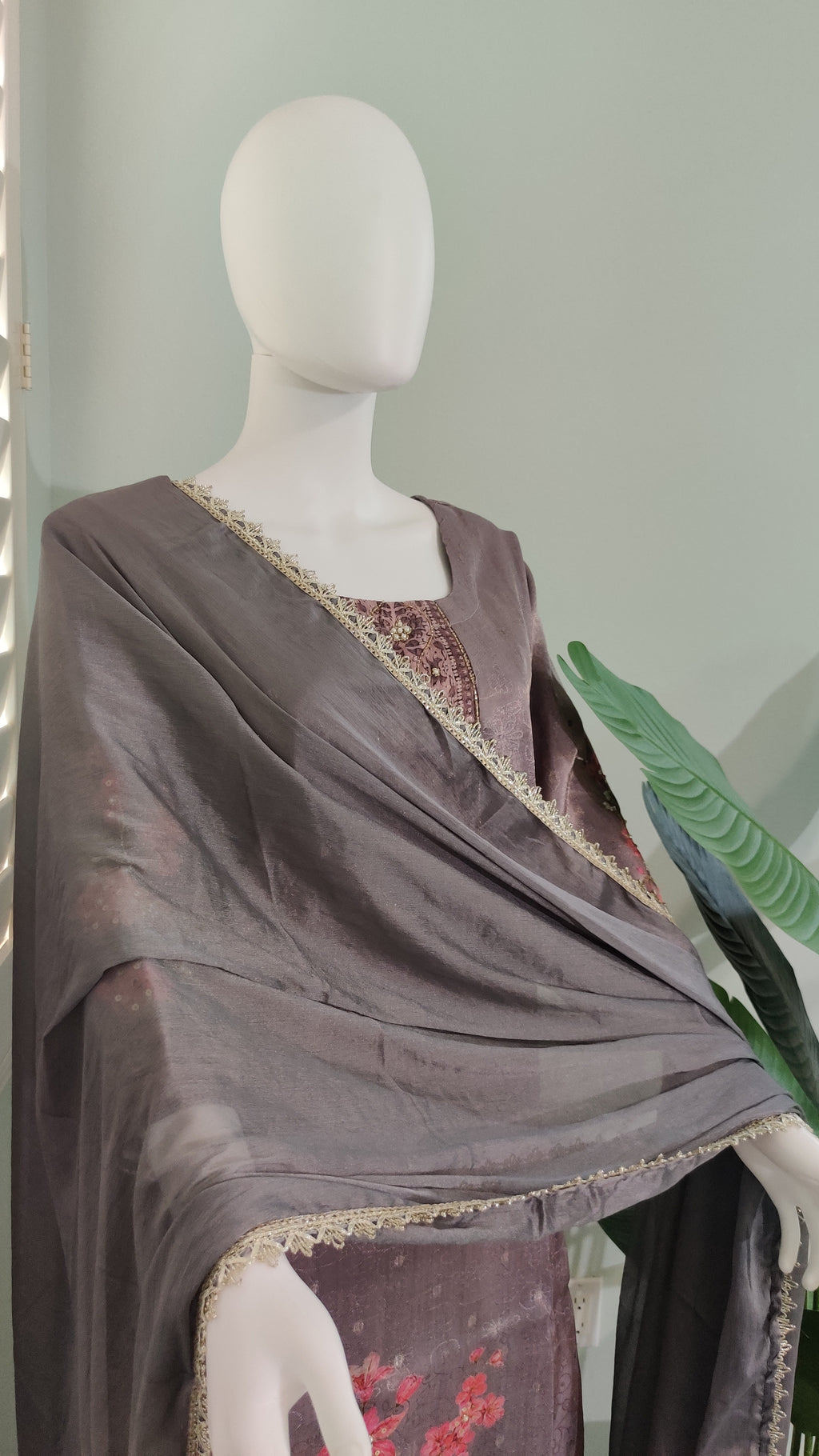 Grey Plazzo Kurta Set in Plus Size