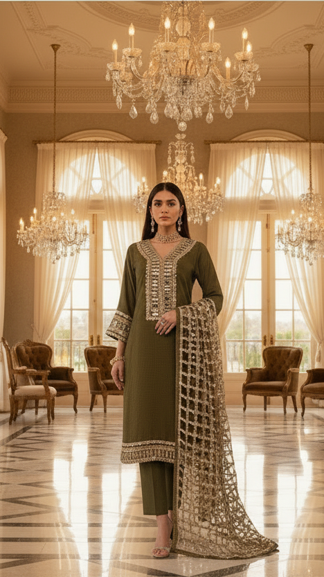 Sage Green Tissue Shimmer Kurta Set