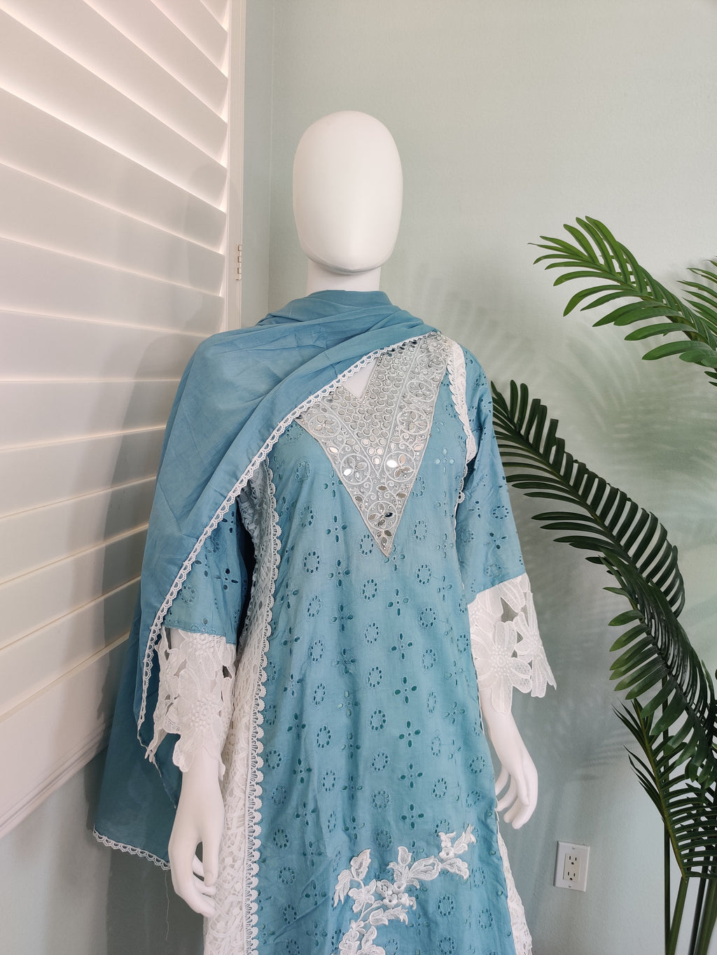 Powder Blue Pakistani Style Plazzo Kurta Set