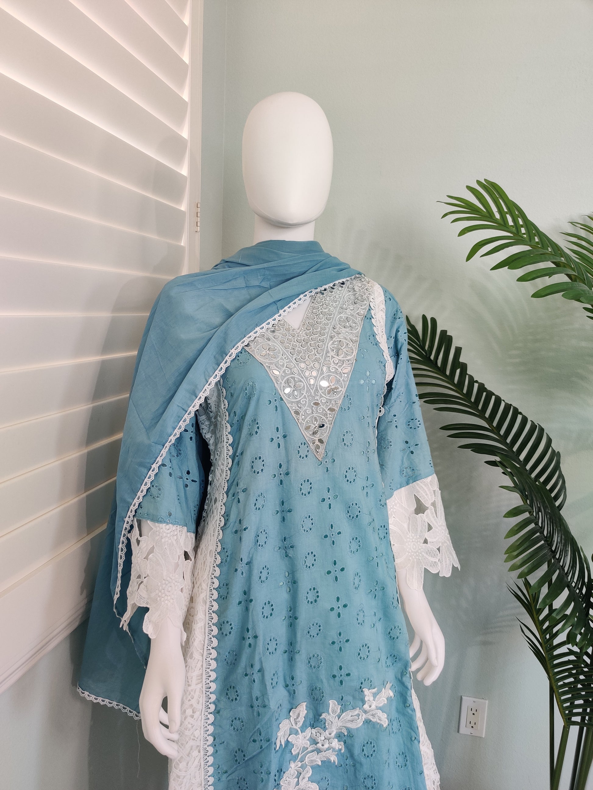 Powder Blue Pakistani Style Plazzo Kurta Set