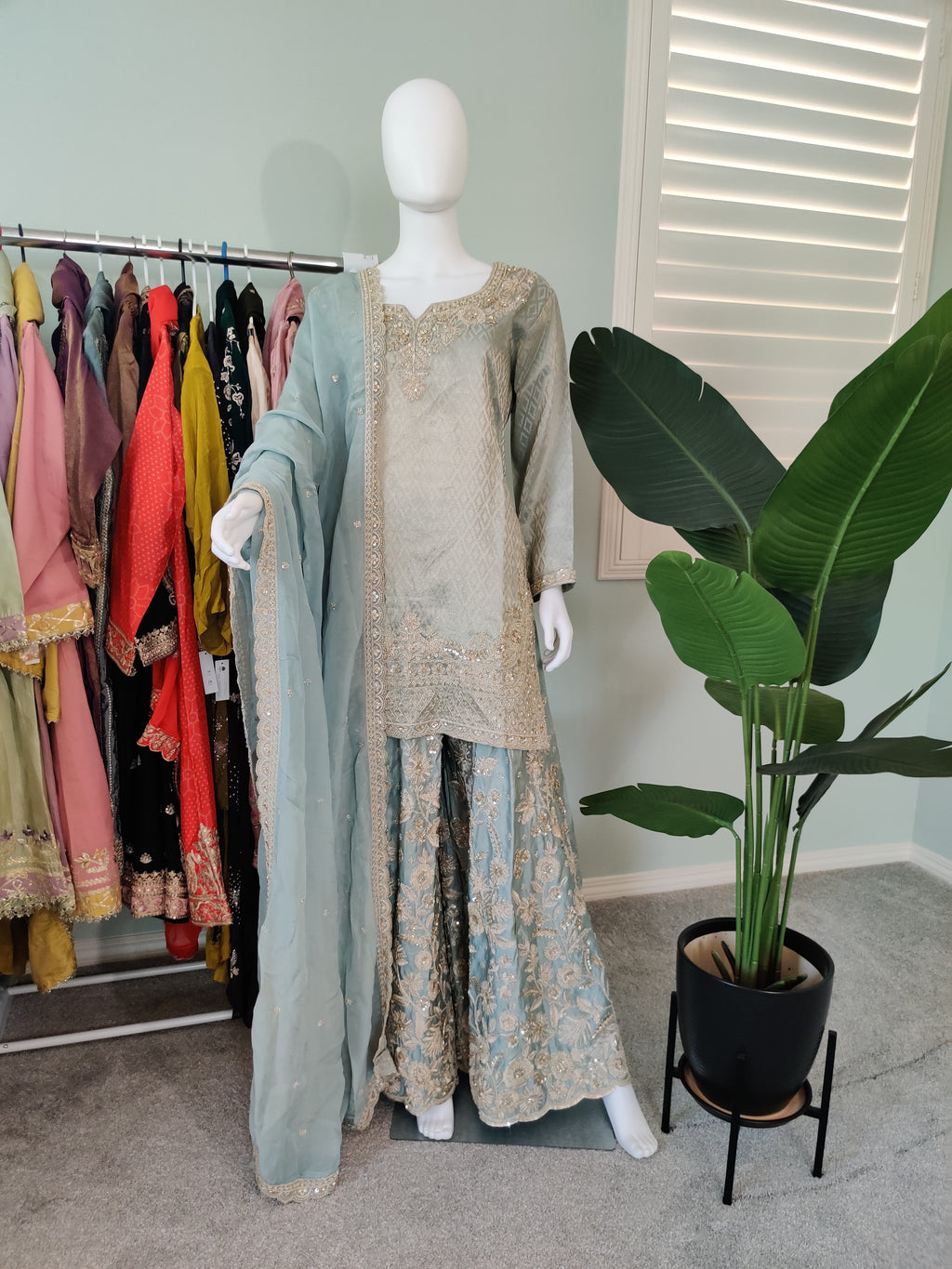 Powder Blue Wedding Wear Plazzo Suit