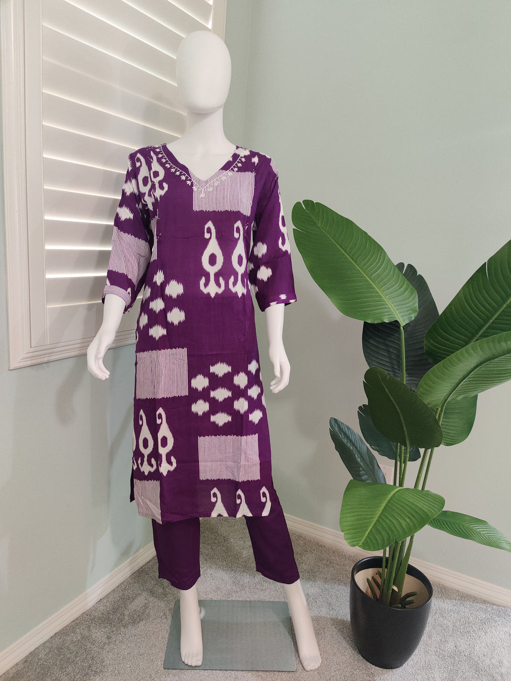 Purple Digital Print Cotton Kurta Set