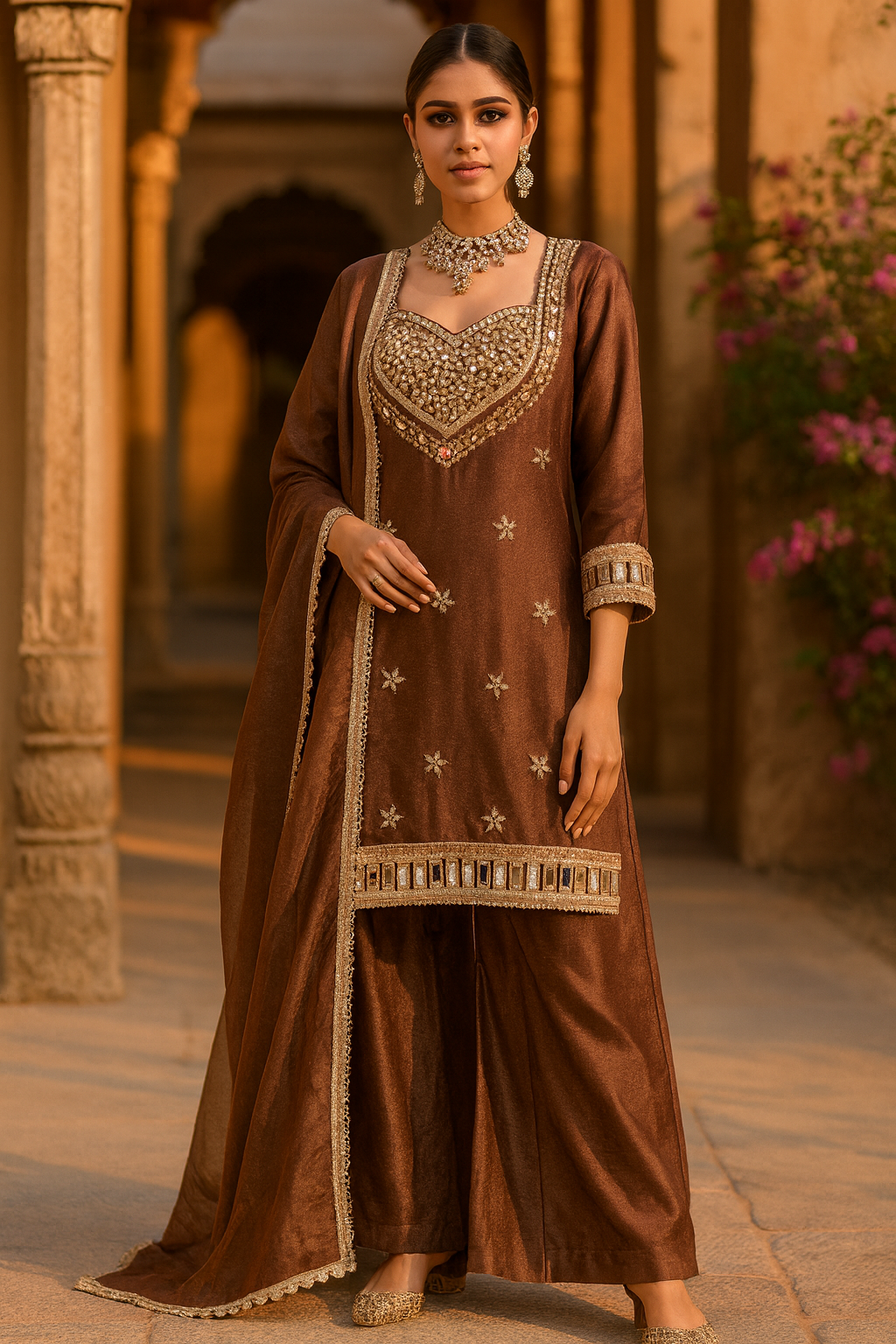 ✨ Mirror Magic: Shimmer Tissue Suit Set in Brown & Purple