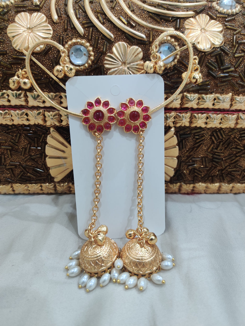 Radiance in Bloom – Kashmiri Jhumkas in Hot Pink & Bottle Green