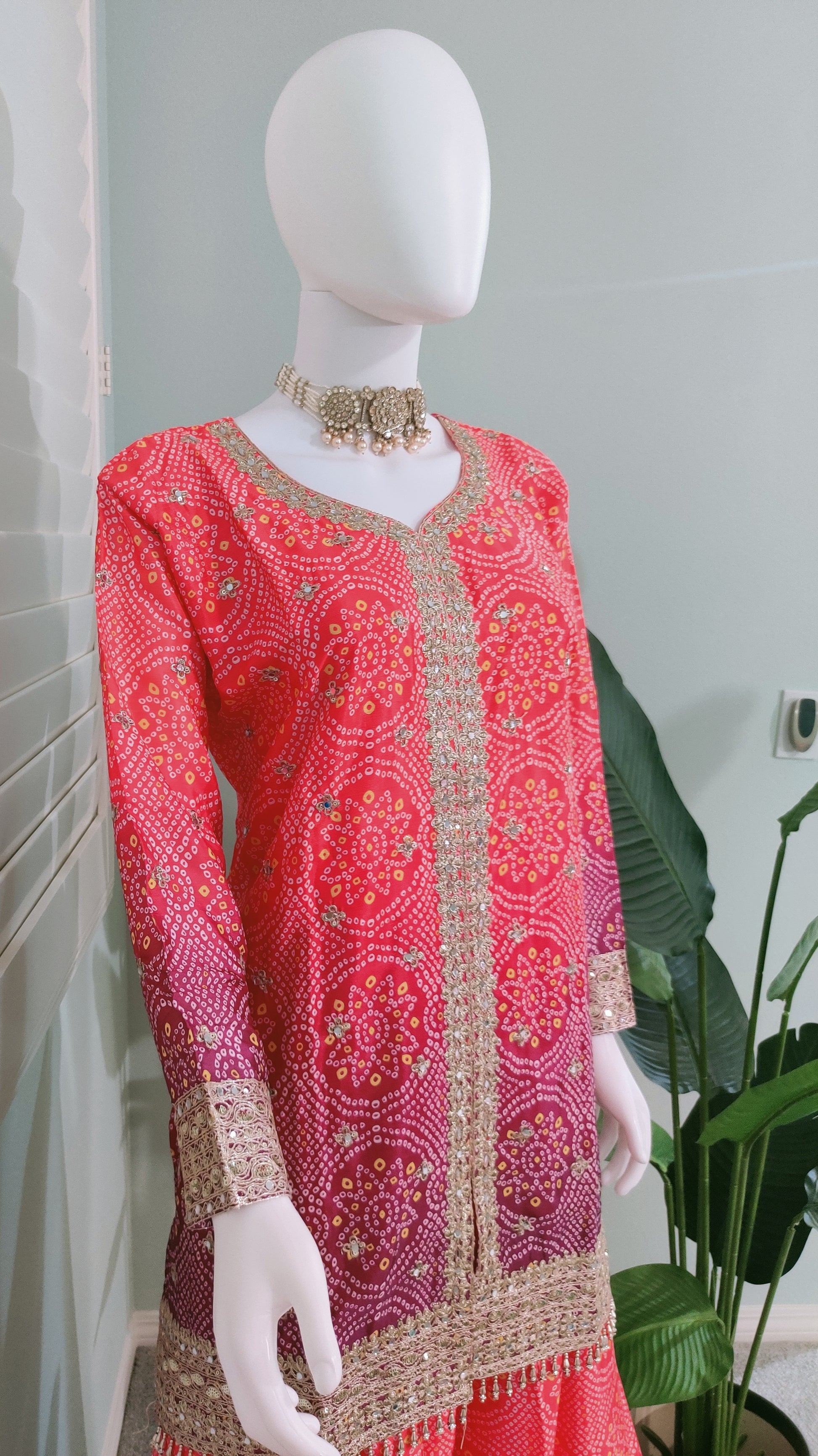 Chinnon Fabric Bandhej Print Heavy Palazzo Kurta Set