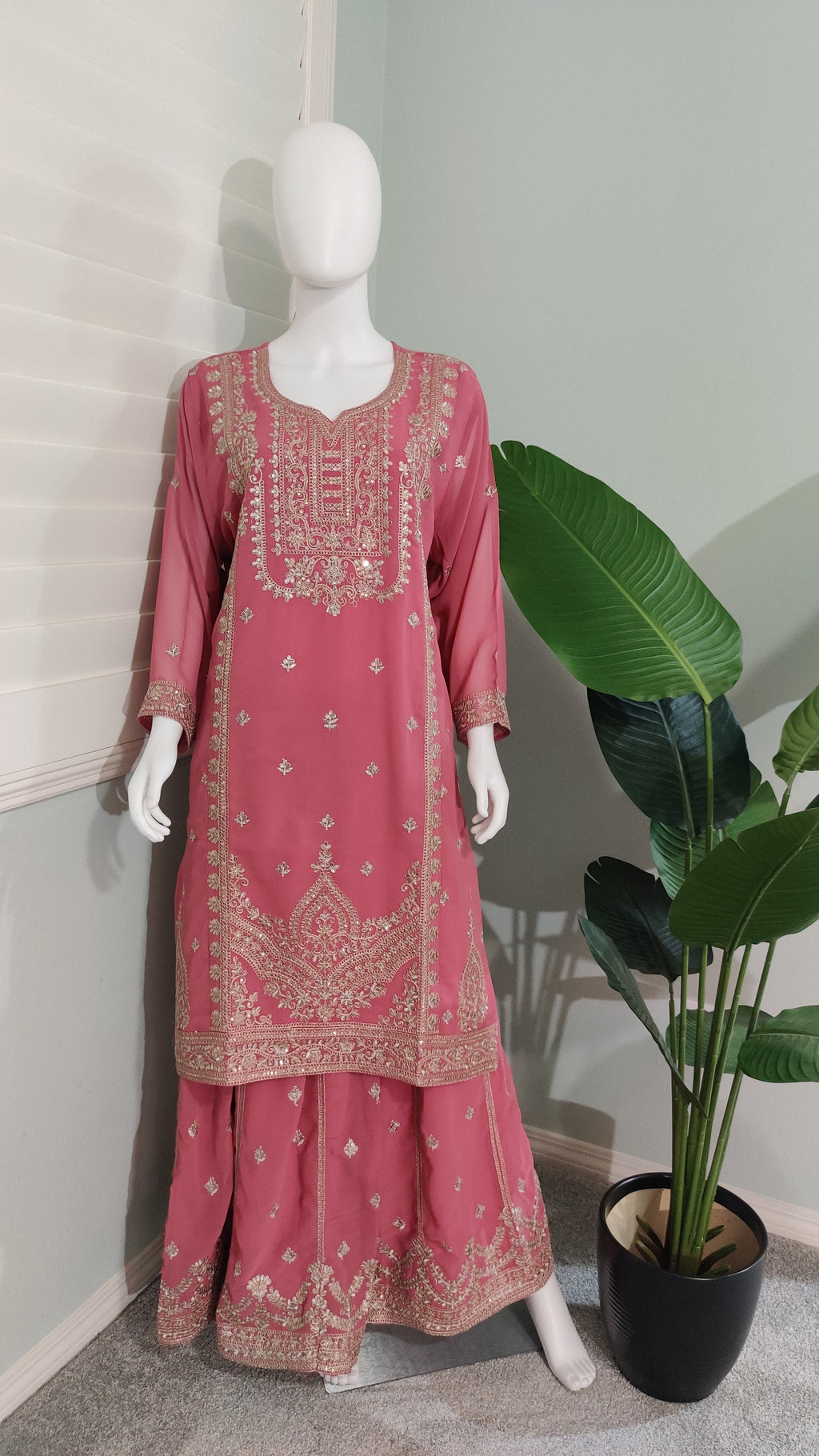 Blush Pink Zari Embroidered Kurta Skirt Set (Plus Size)