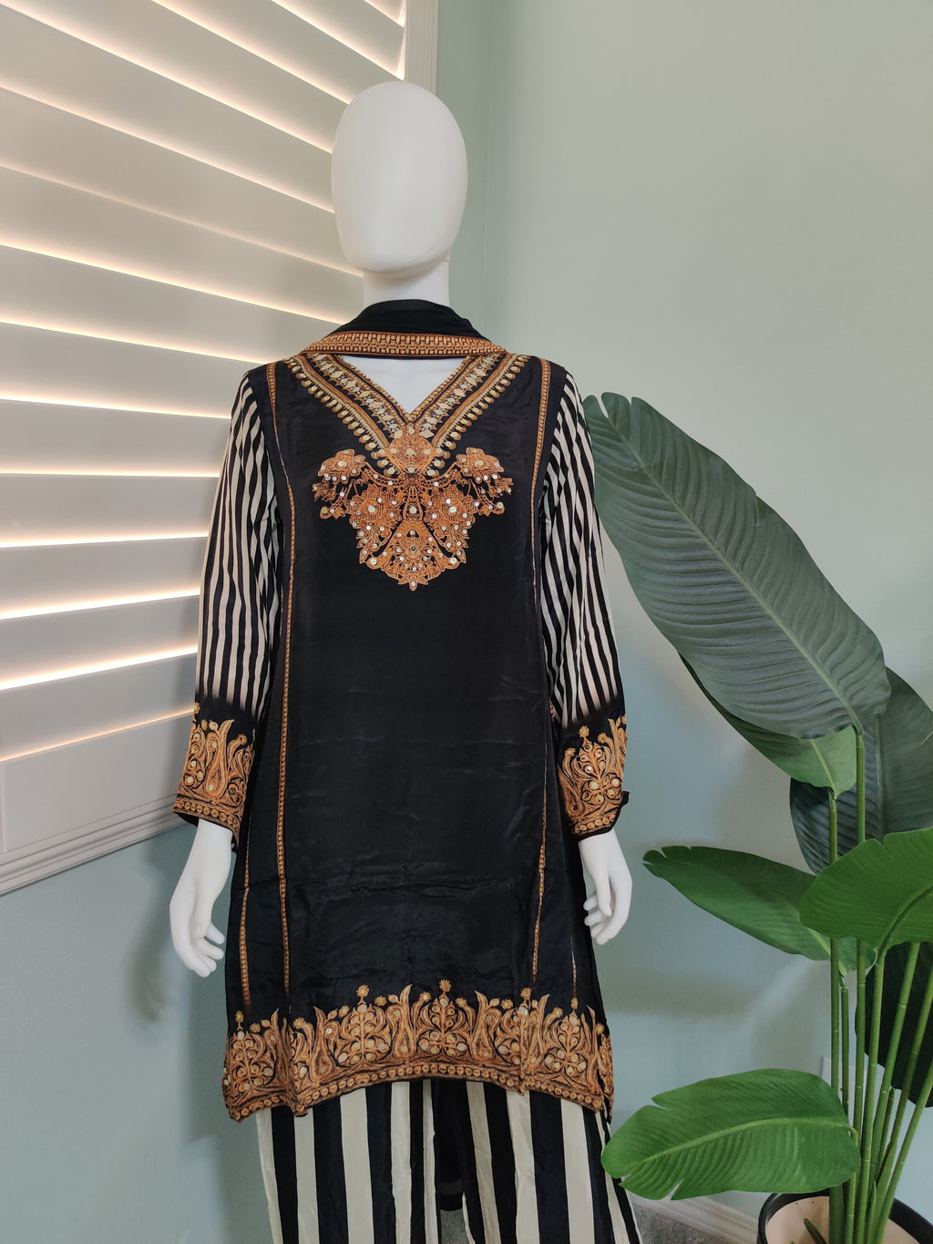 Radiant Regal: Black Crepe Silk Palazzo Kurta Set