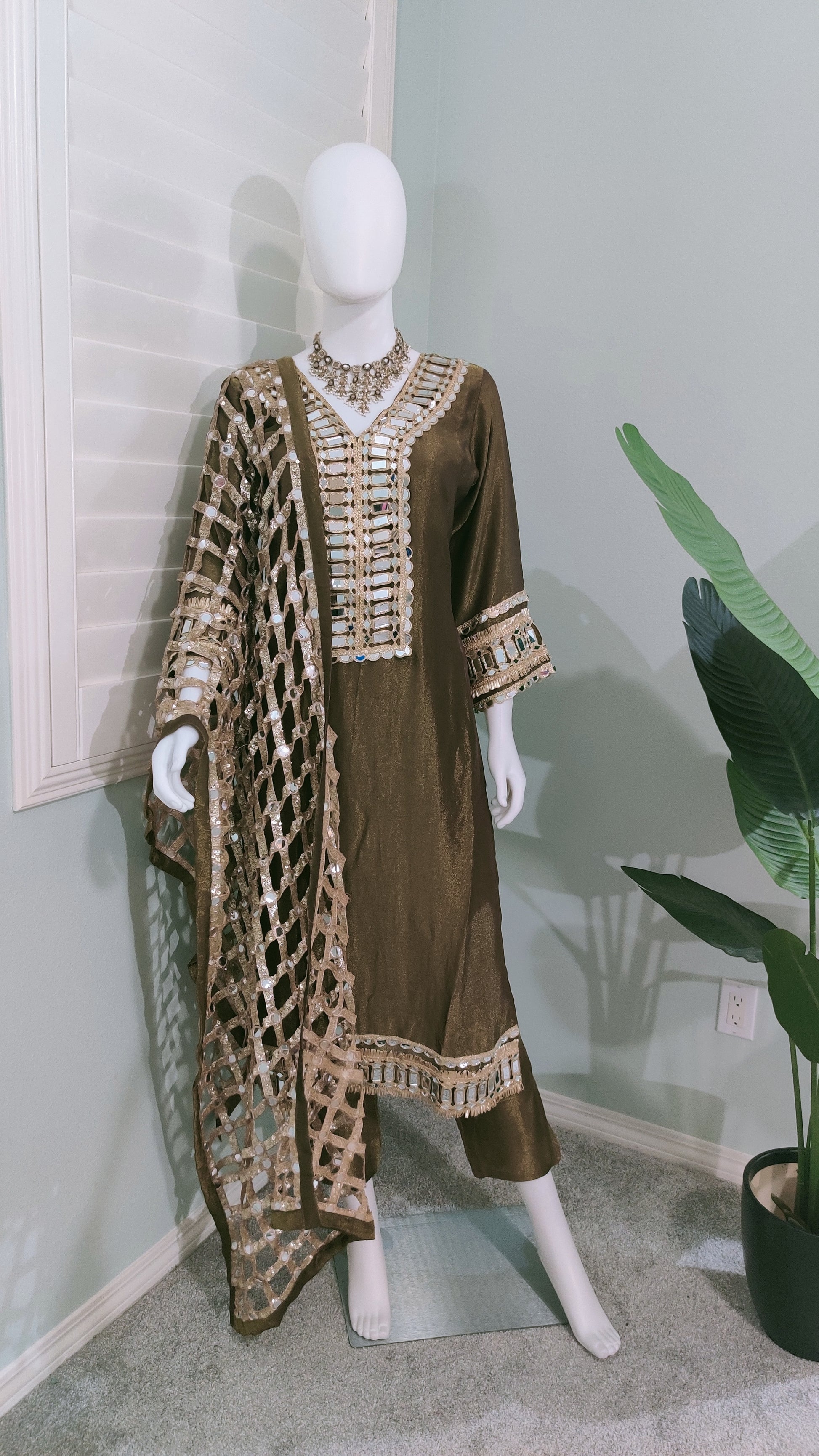 Sage Green Tissue Shimmer Kurta Set
