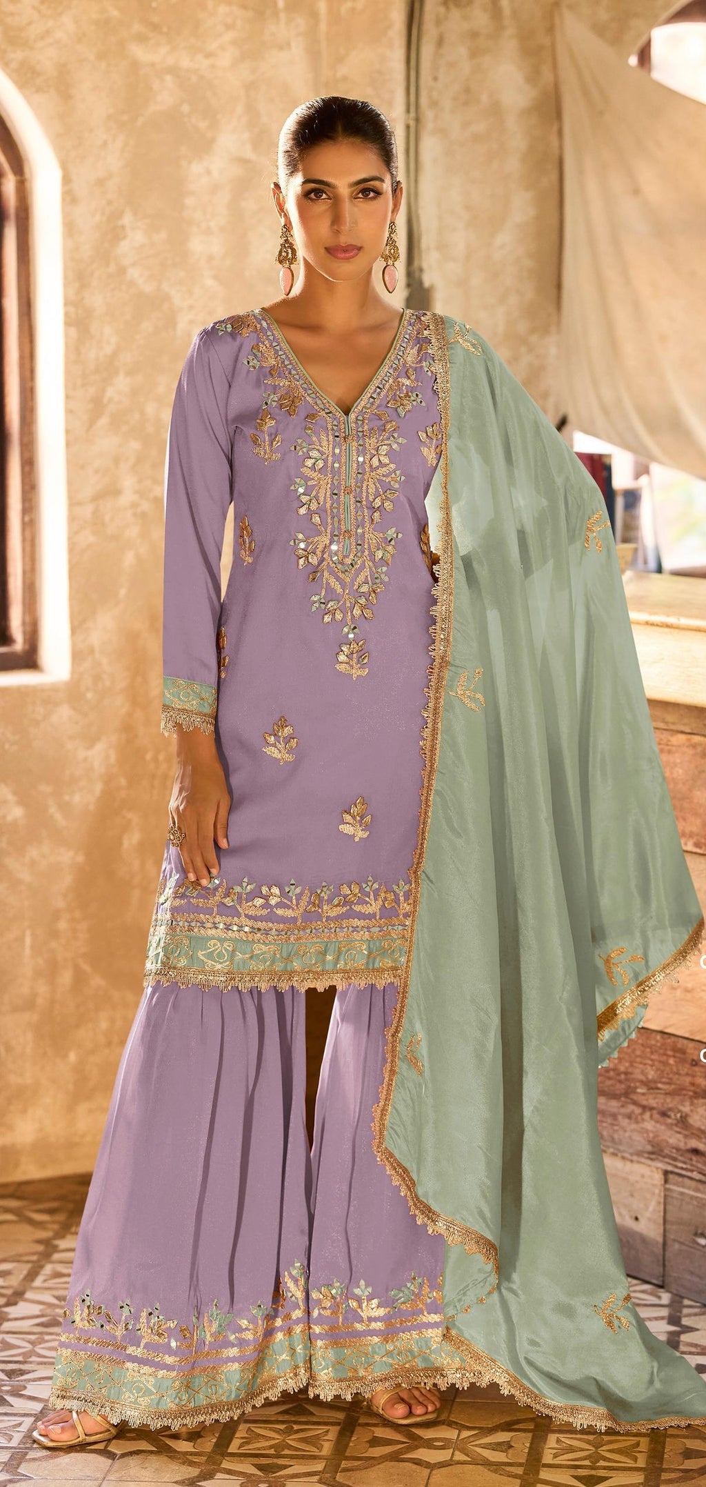 Cosmos Shimmer Silk Sharara Suit Set